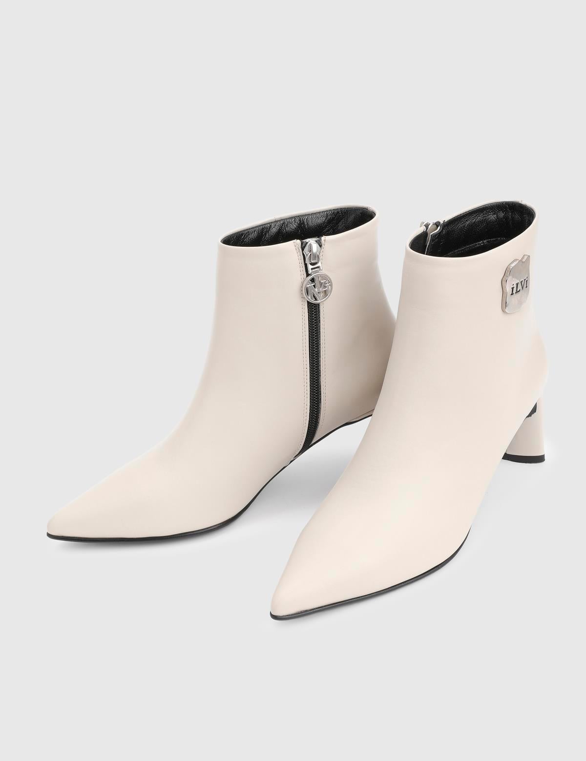 Yano Cream Leather Women's Heeled Boot