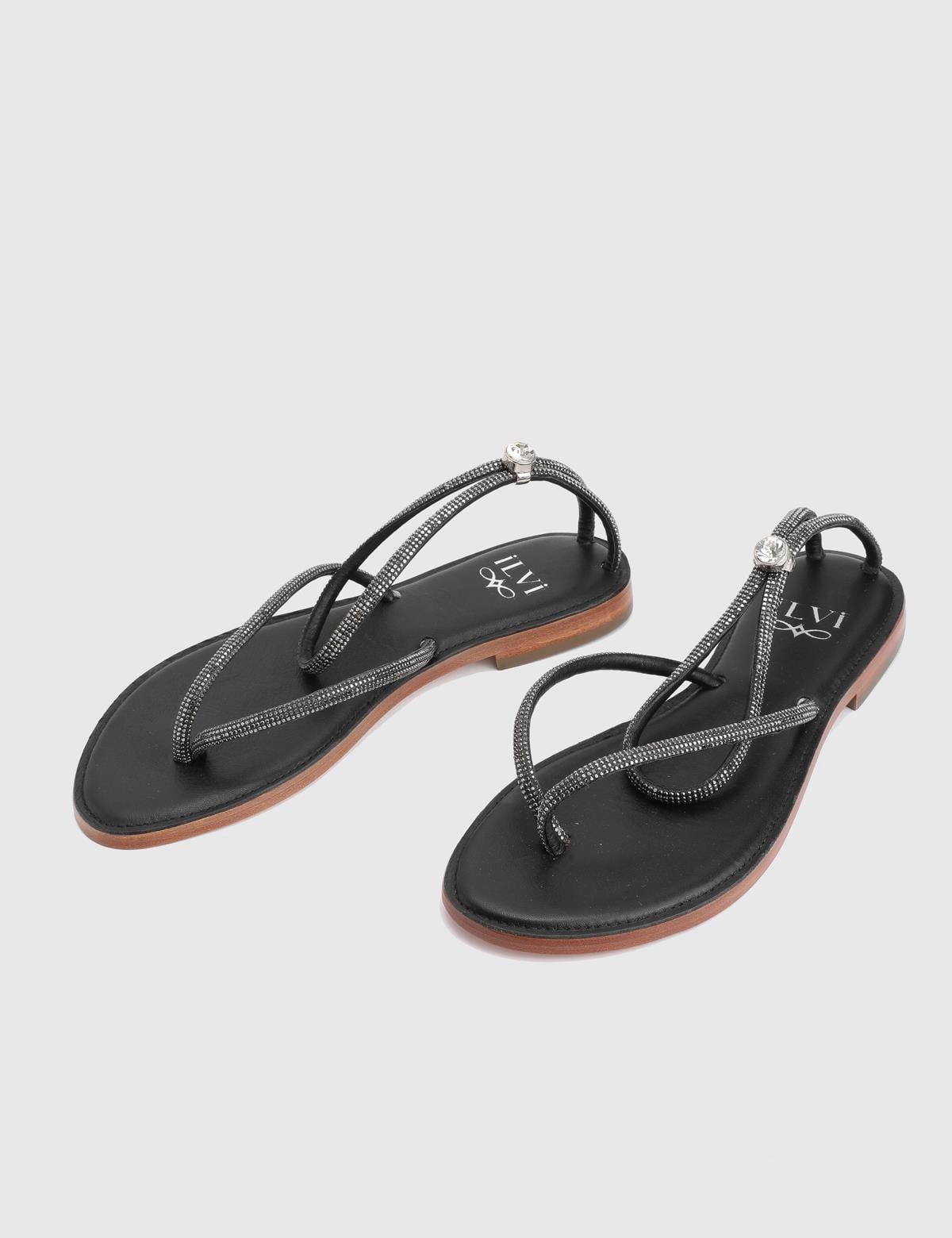 Yuhgara Black Floater Leather Women's Sandal