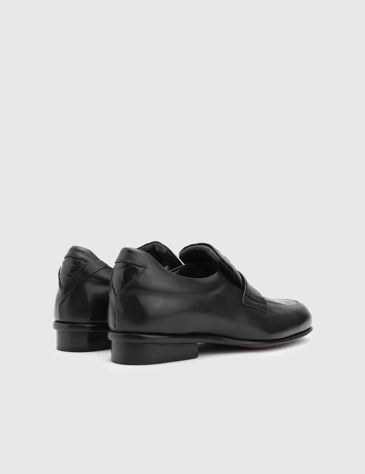 Yuki Black Leather Men's Loafer with Crocodile Print
