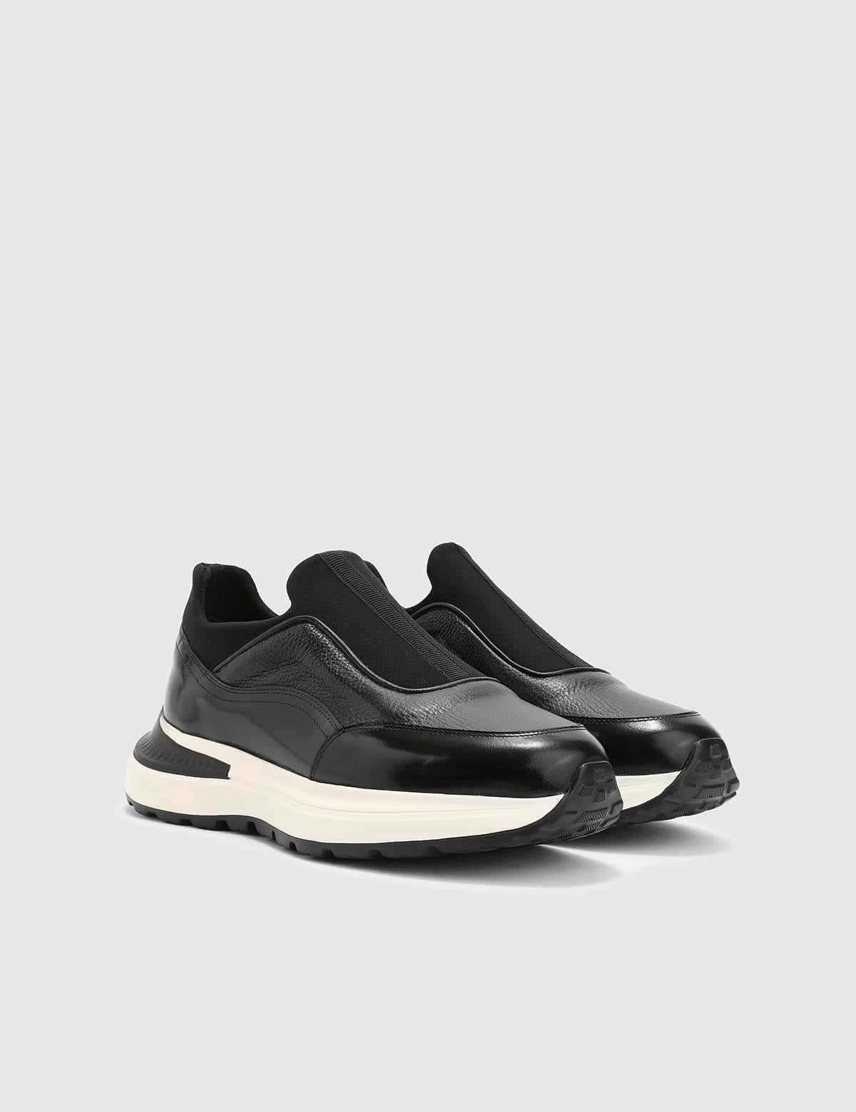 Zerbi Black Florentic Leather-Floater Leather Men's Sneaker