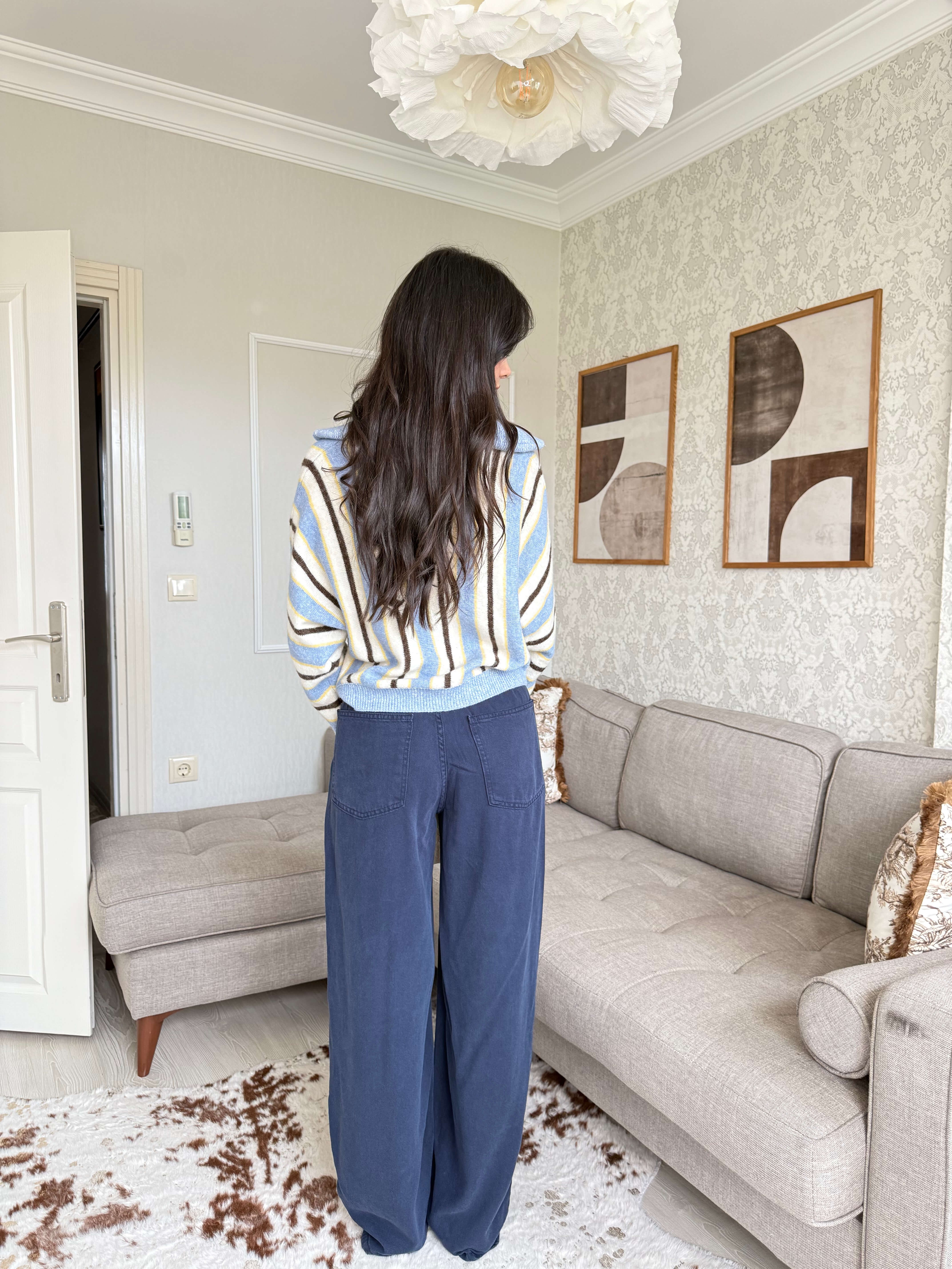 BELİ LASTİKLİ TENSEL PANTOLON-LACİVERT