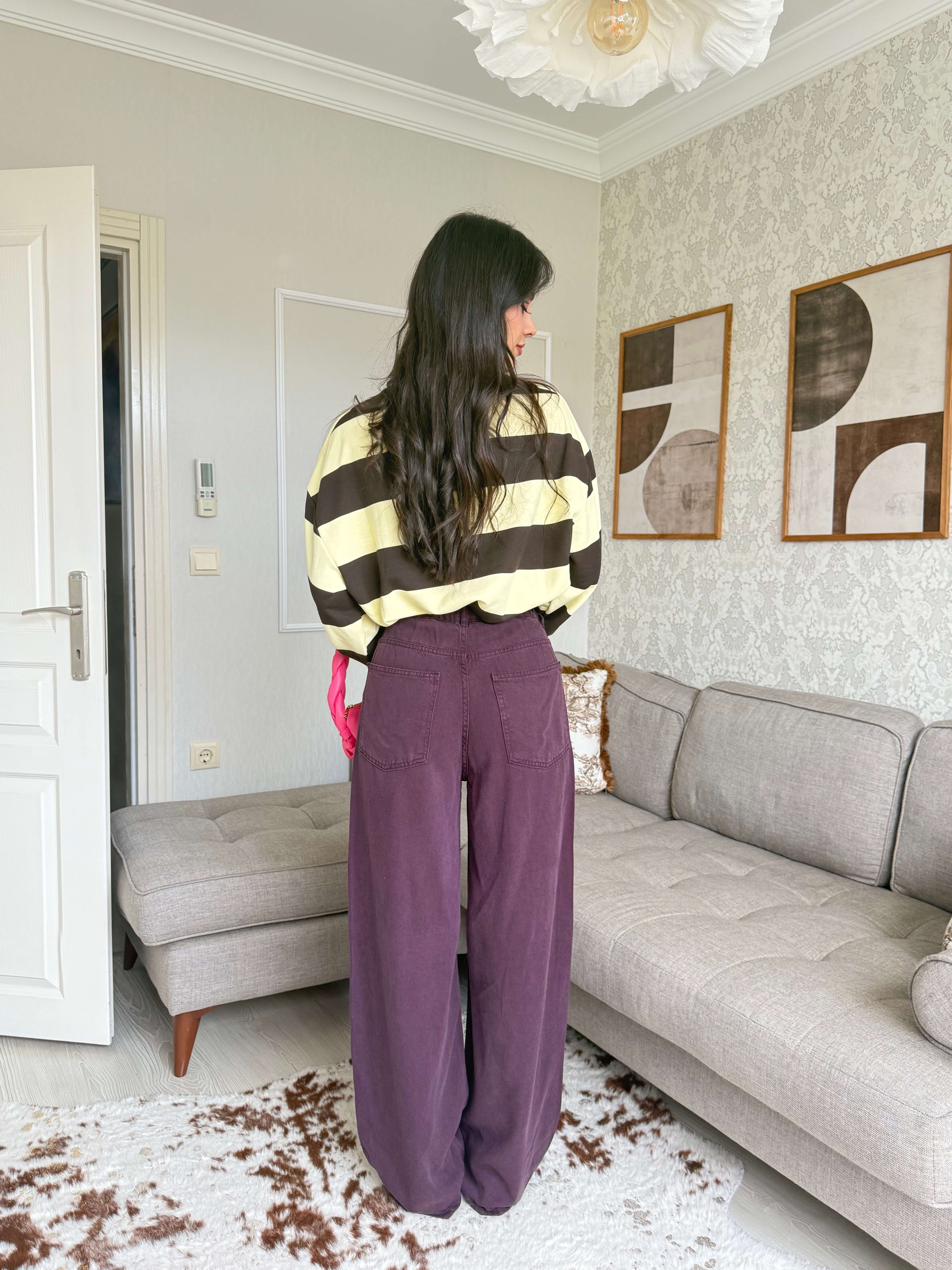 BELİ LASTİKLİ TENSEL PANTOLON-MÜRDÜM