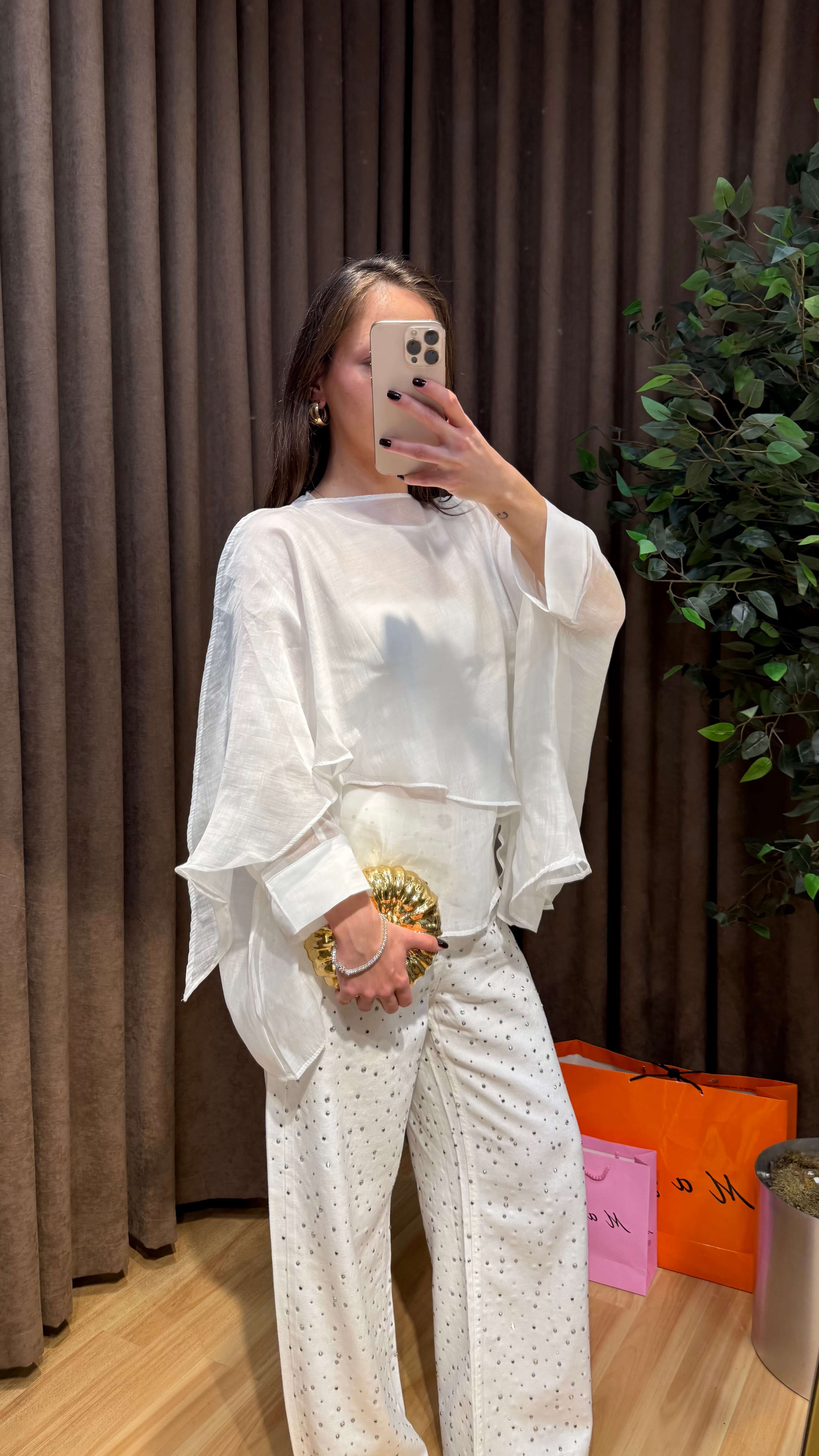 BEYAZ PELERİN MODEL TÜL BLUZ