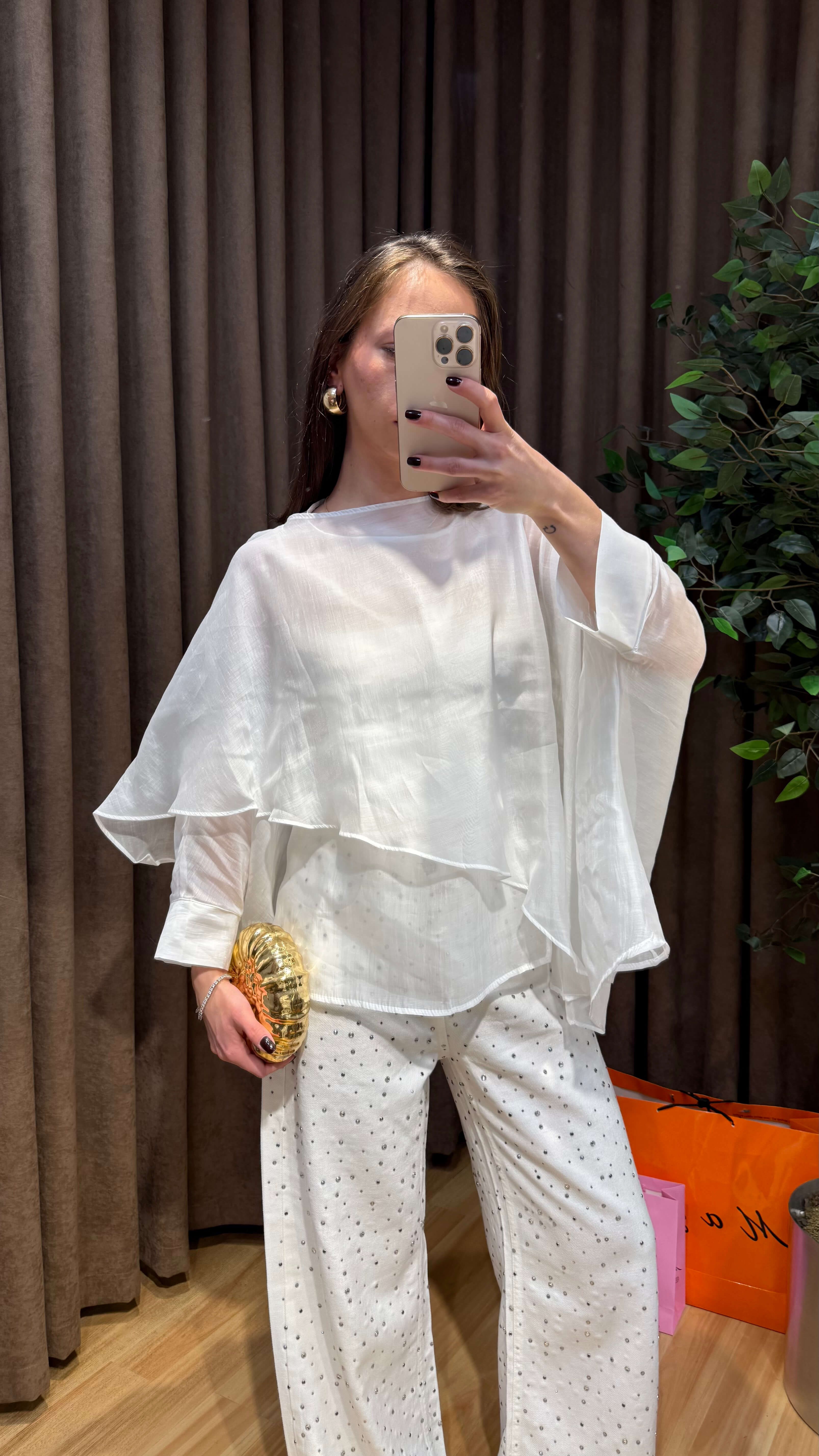 BEYAZ PELERİN MODEL TÜL BLUZ