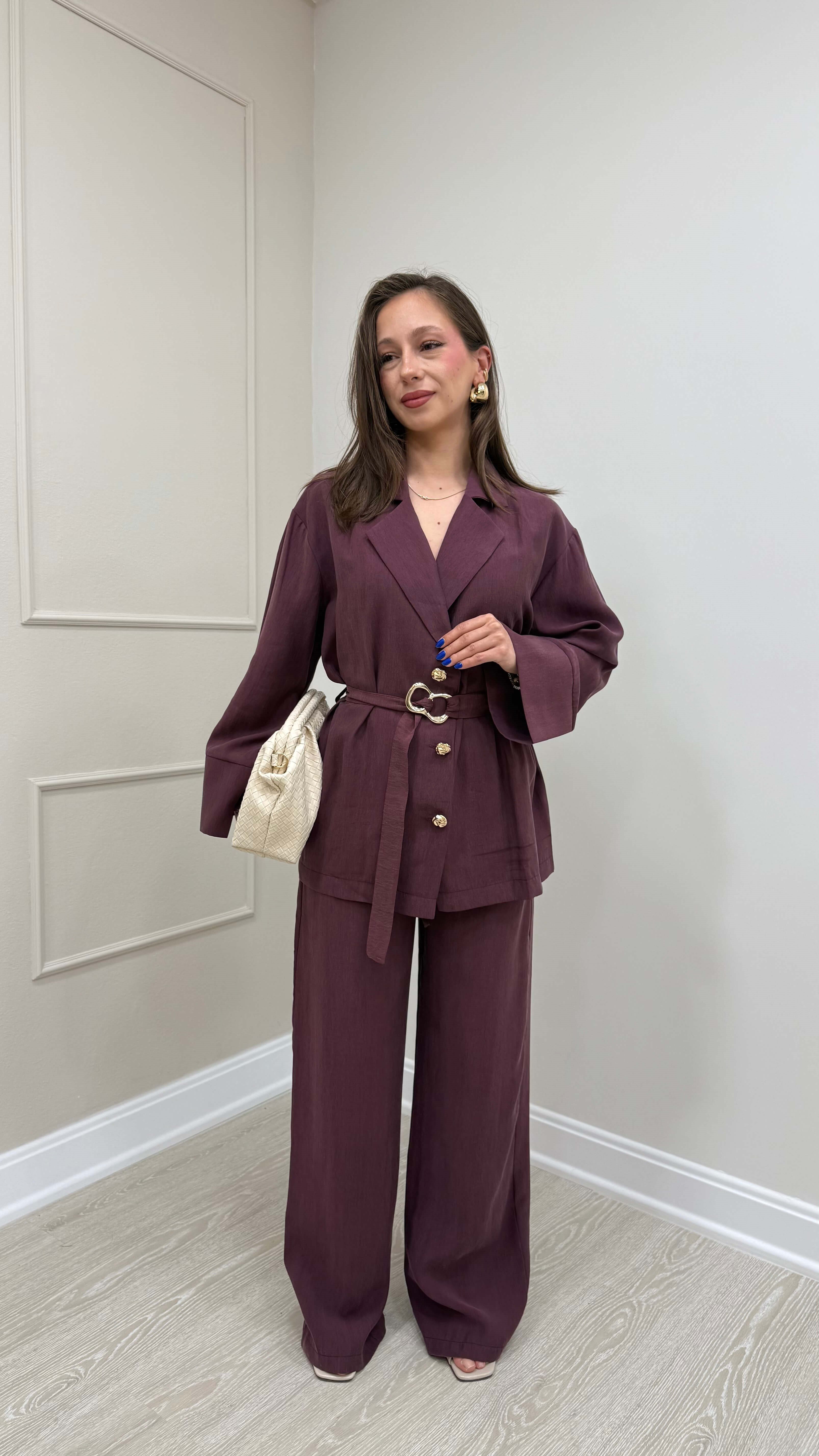 BORDO GOLD KEMERLİ TENSEL TAKIM