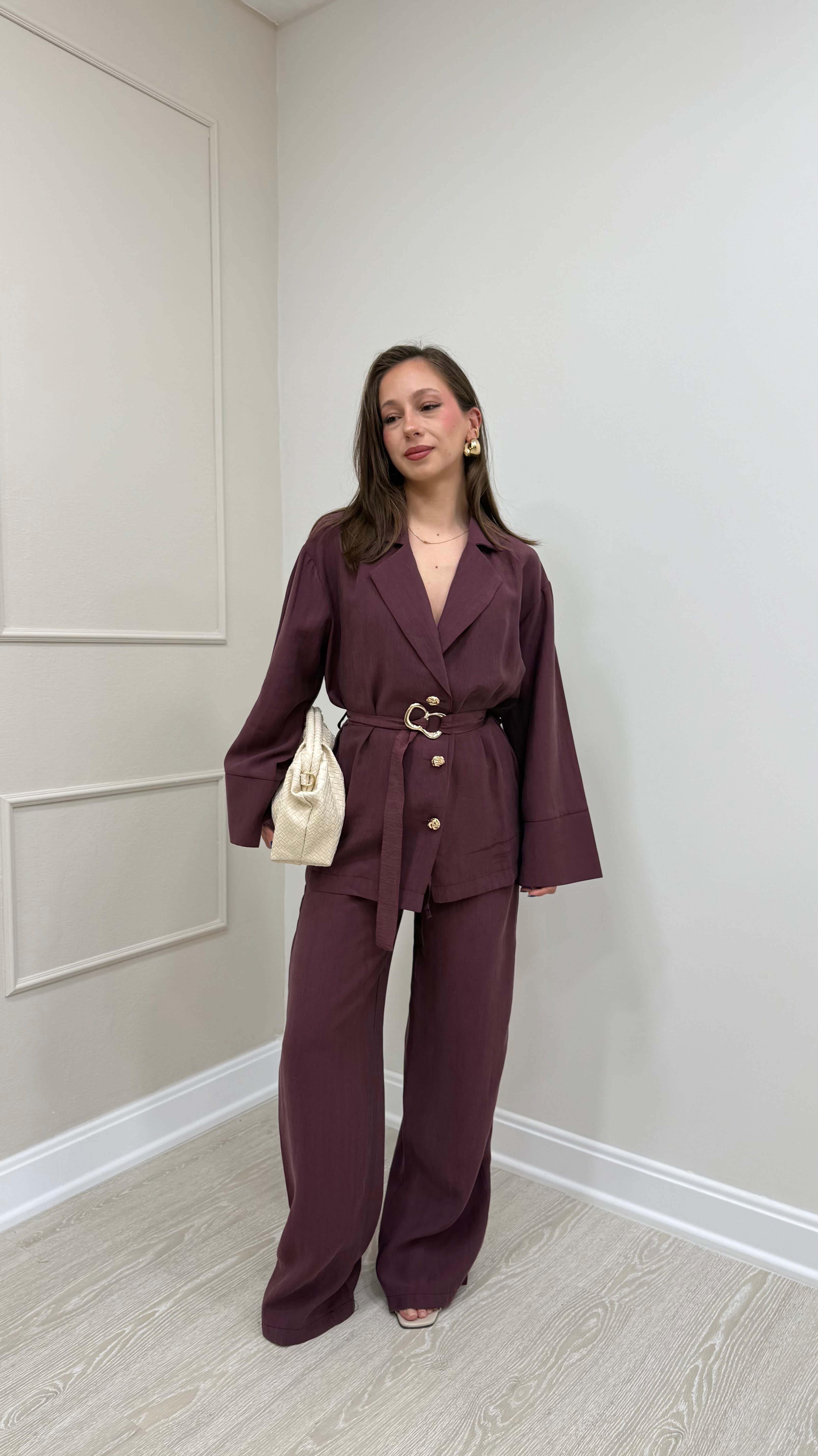 BORDO GOLD KEMERLİ TENSEL TAKIM