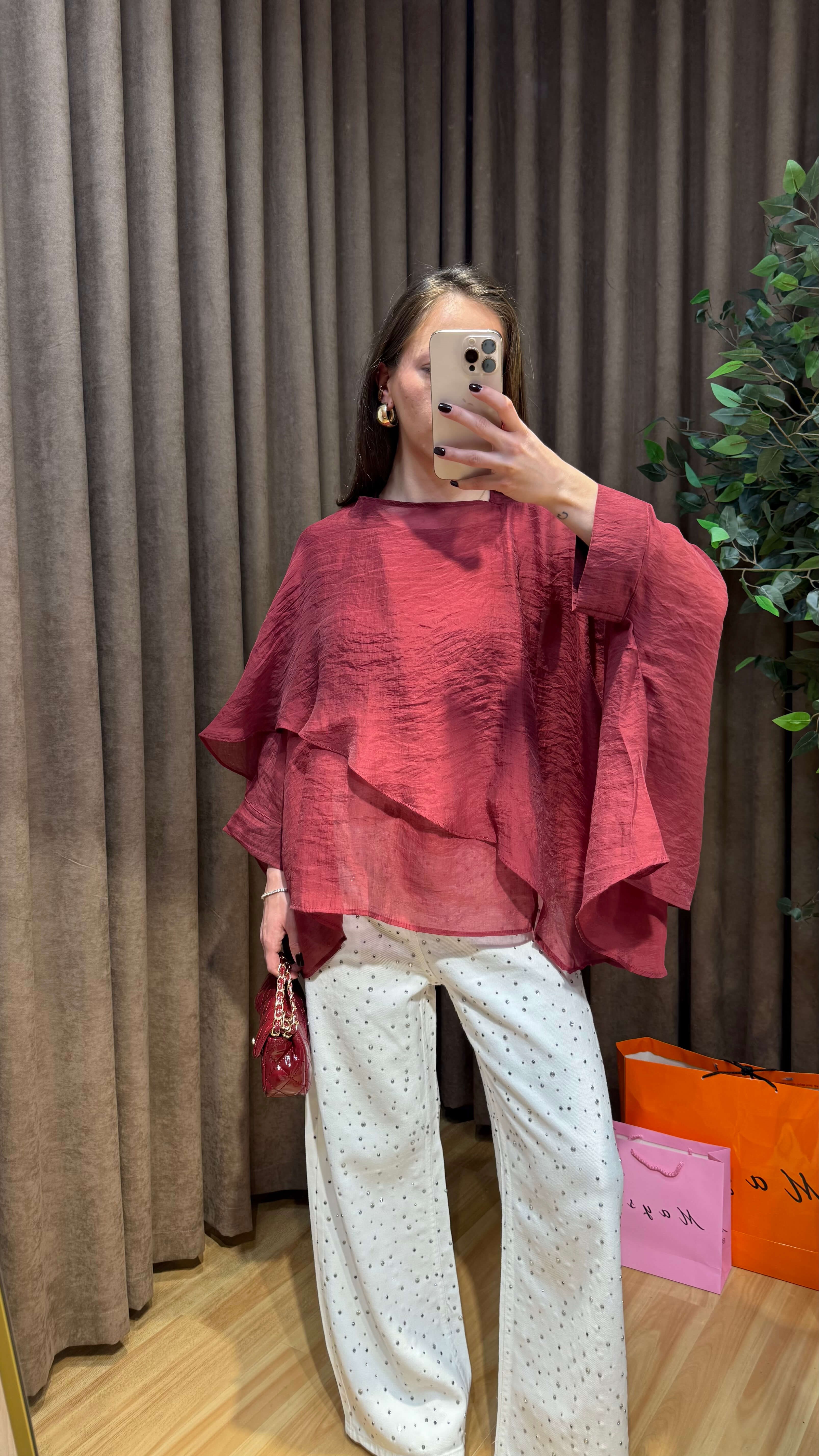 BORDO PELERİN MODEL TÜL BLUZ