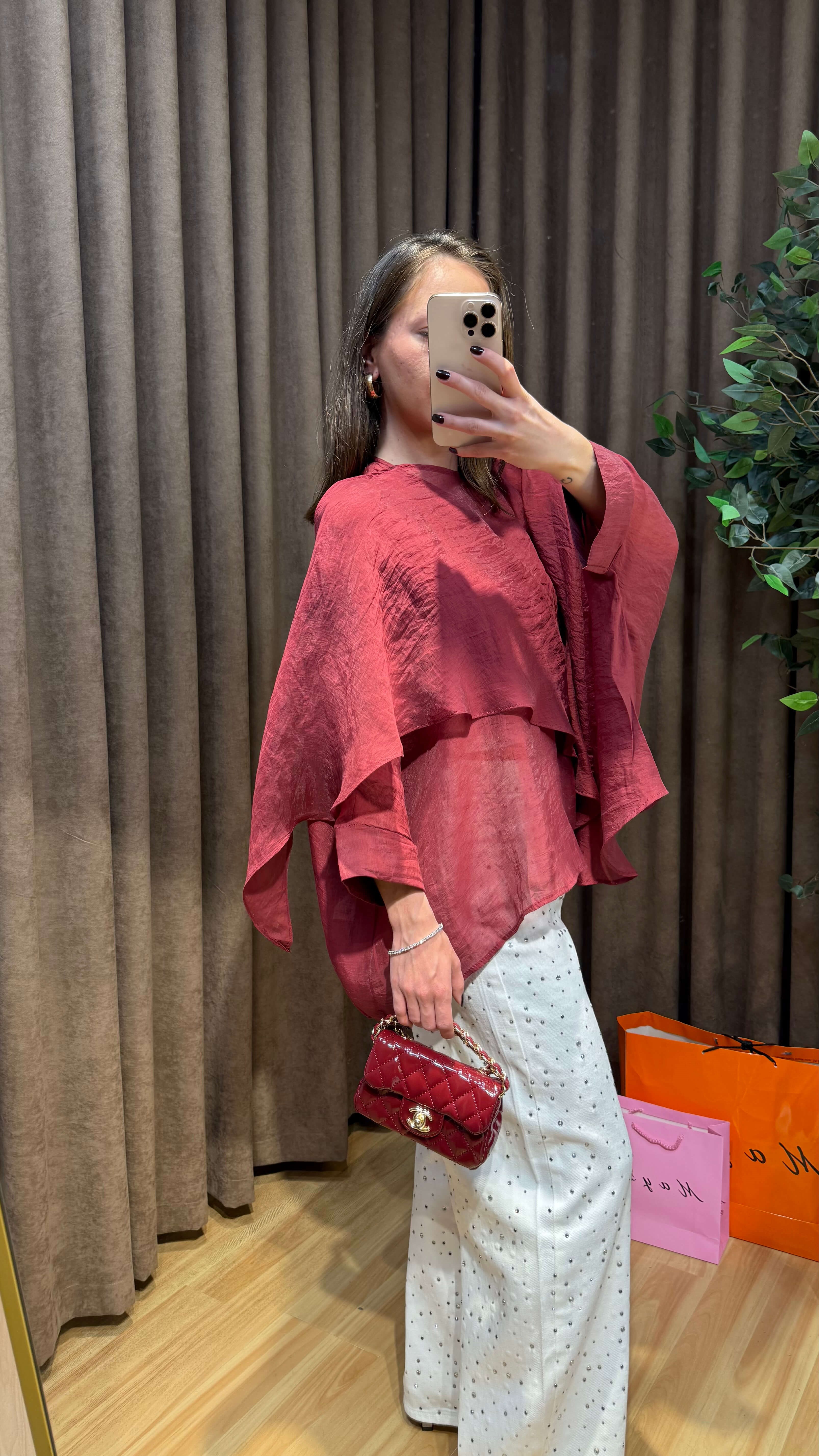 BORDO PELERİN MODEL TÜL BLUZ