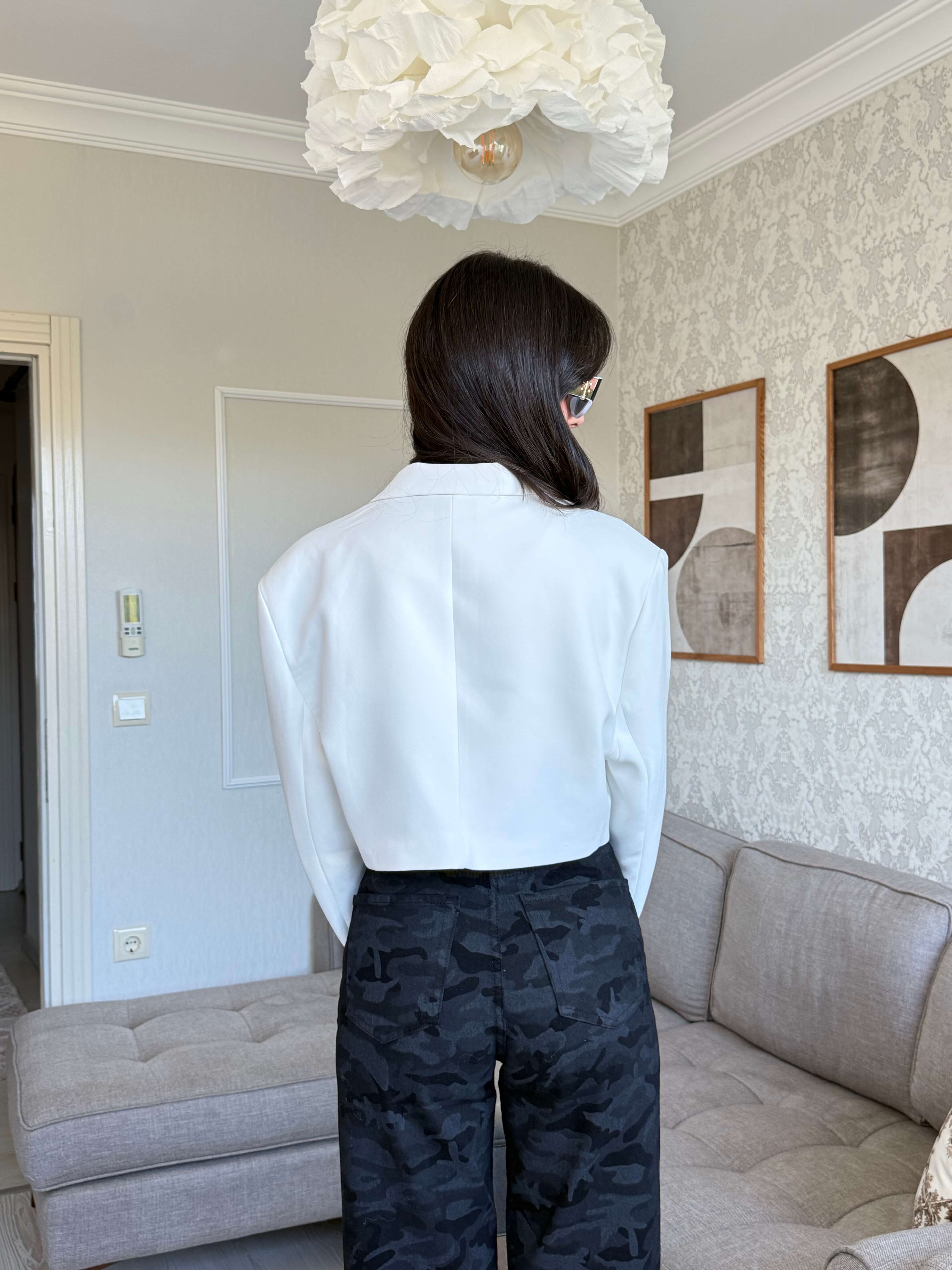 CROP BLAZER CEKET-BEYAZ