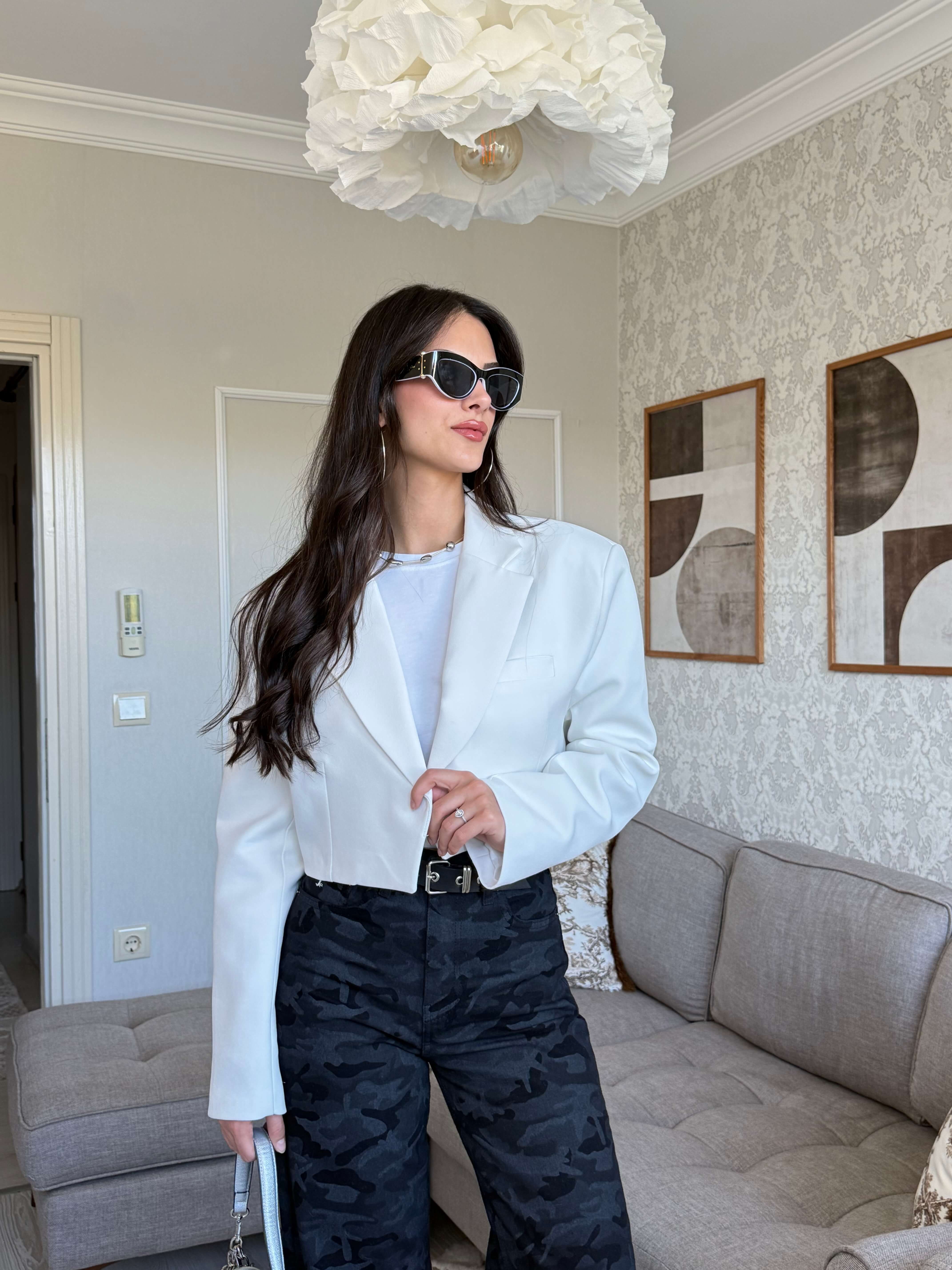 CROP BLAZER CEKET-BEYAZ