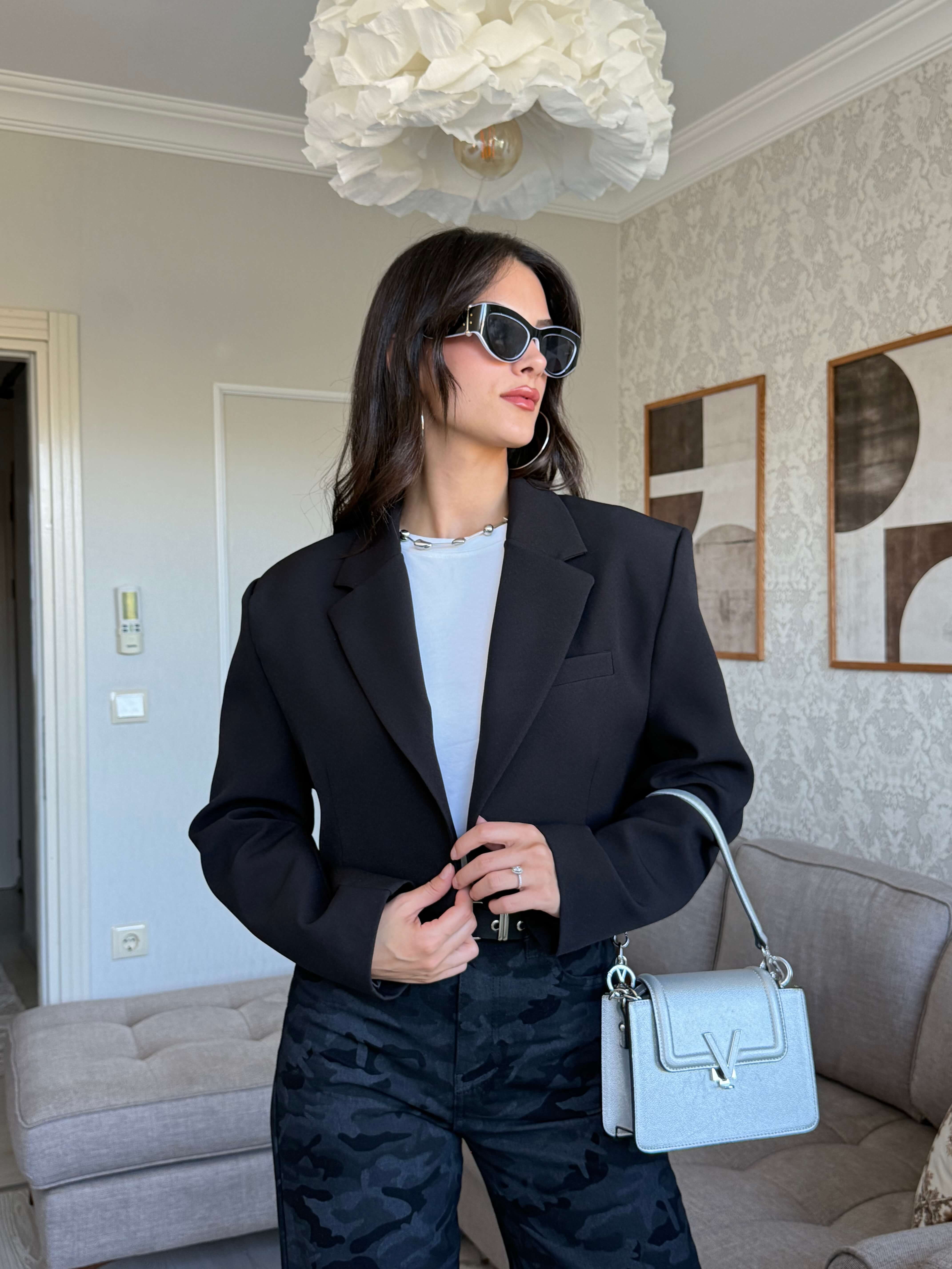 CROP BLAZER CEKET-SİYAH