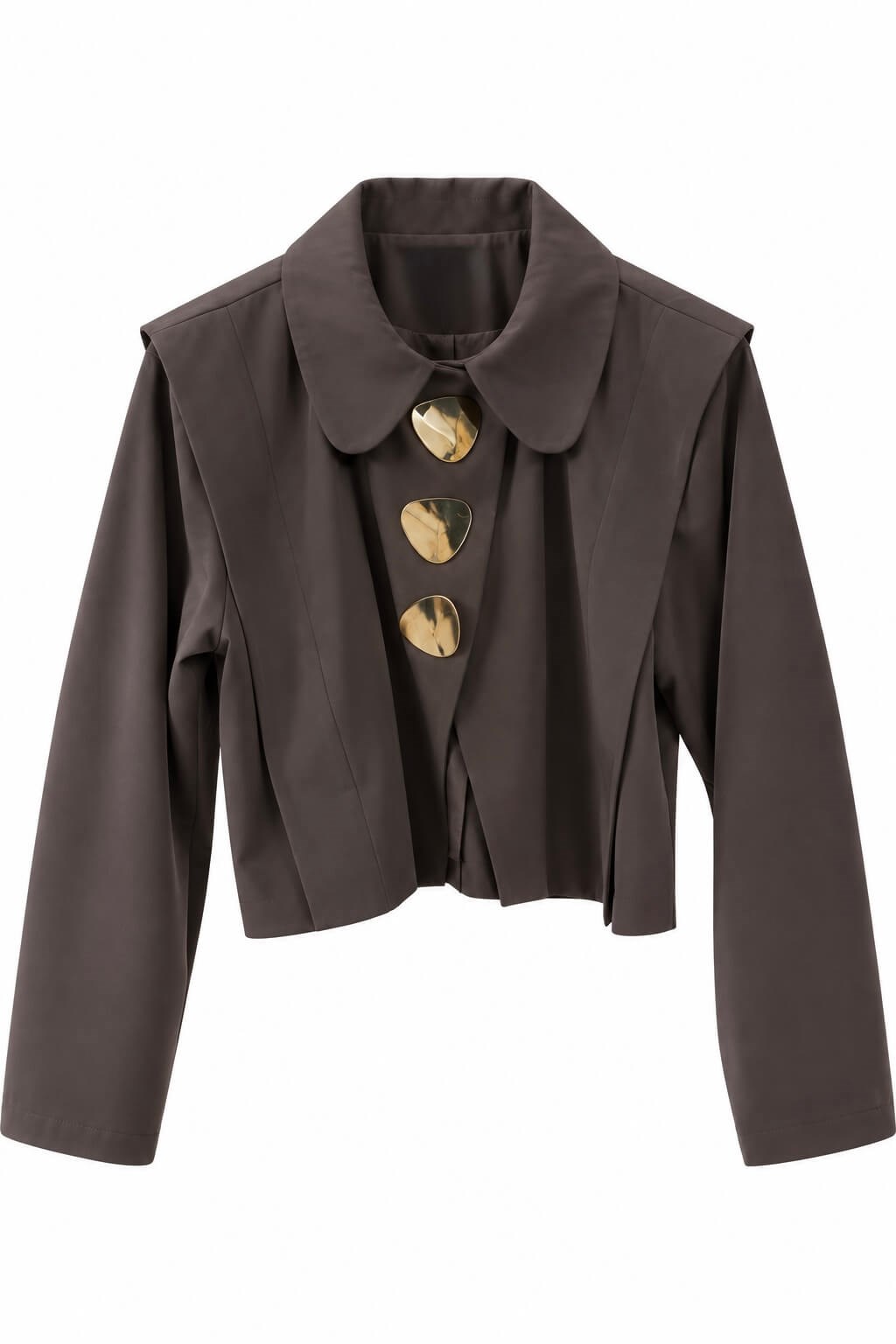 GOLD DÜĞMELİ CROP CEKET-KAHVE