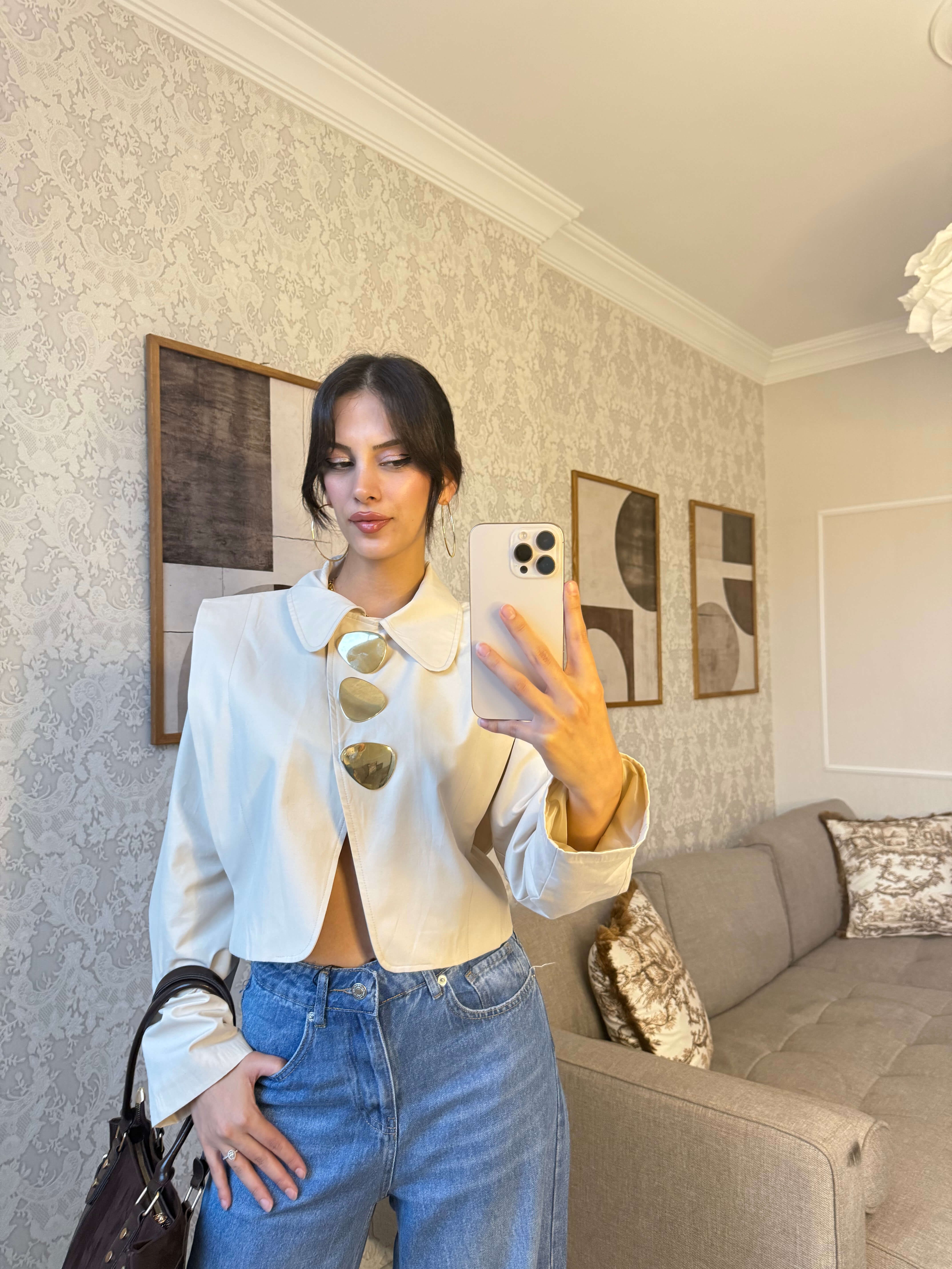 GOLD DÜĞMELİ CROP CEKET-TAŞ