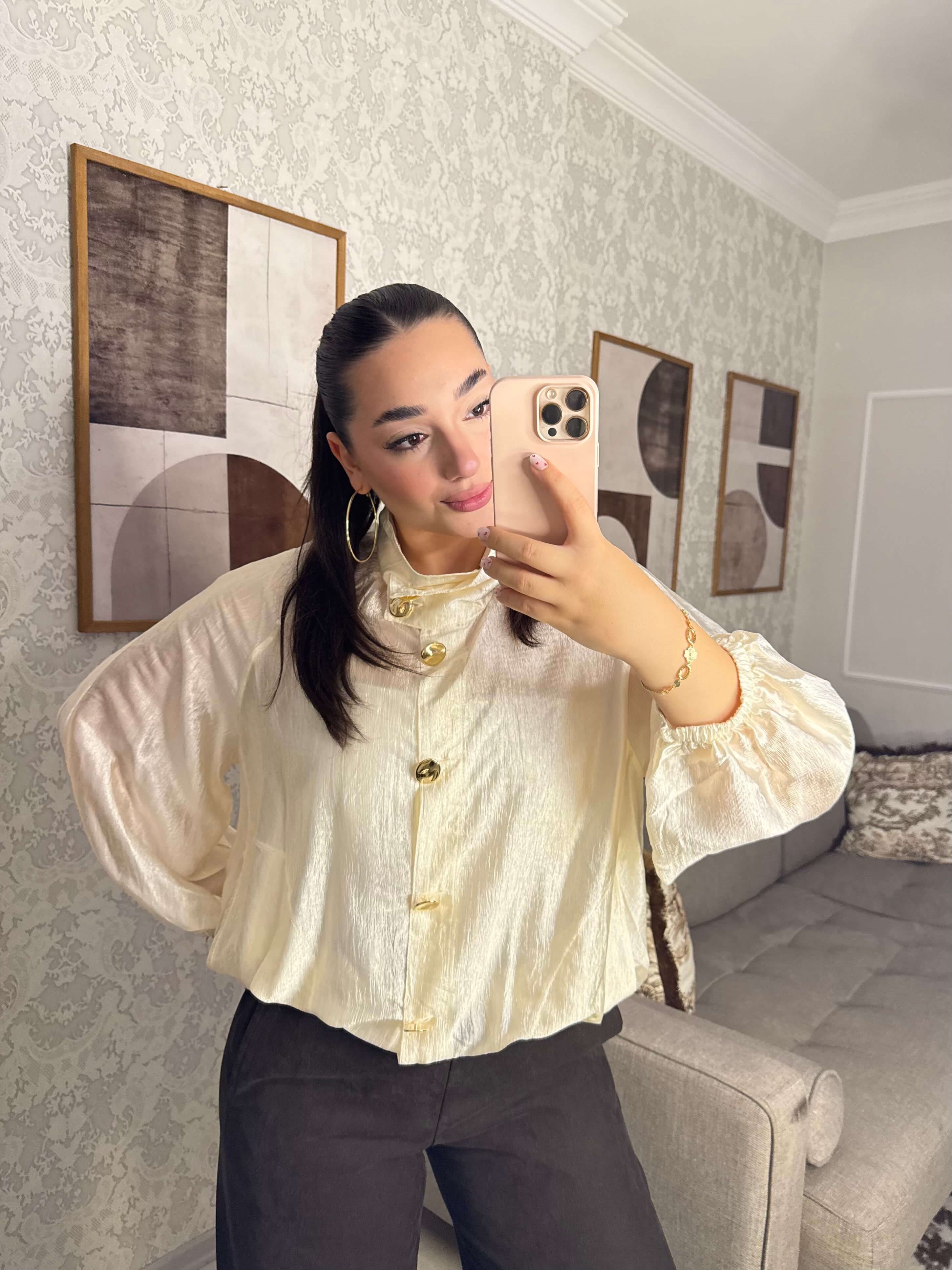 GOLD DÜĞMELİ DİK YAKA BOMBER
