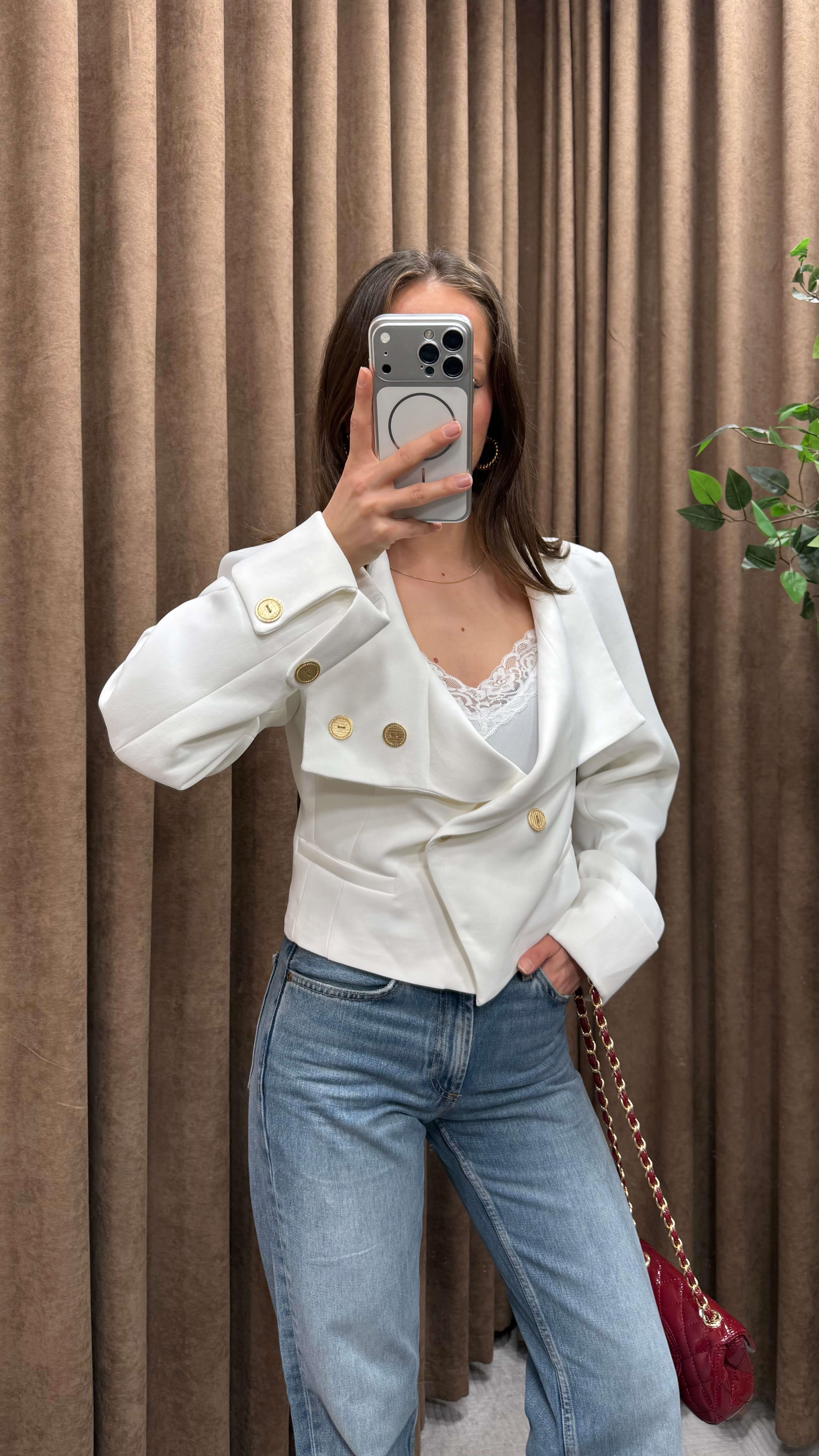 GOLD DÜĞMELİ VATKALI CROP CEKET