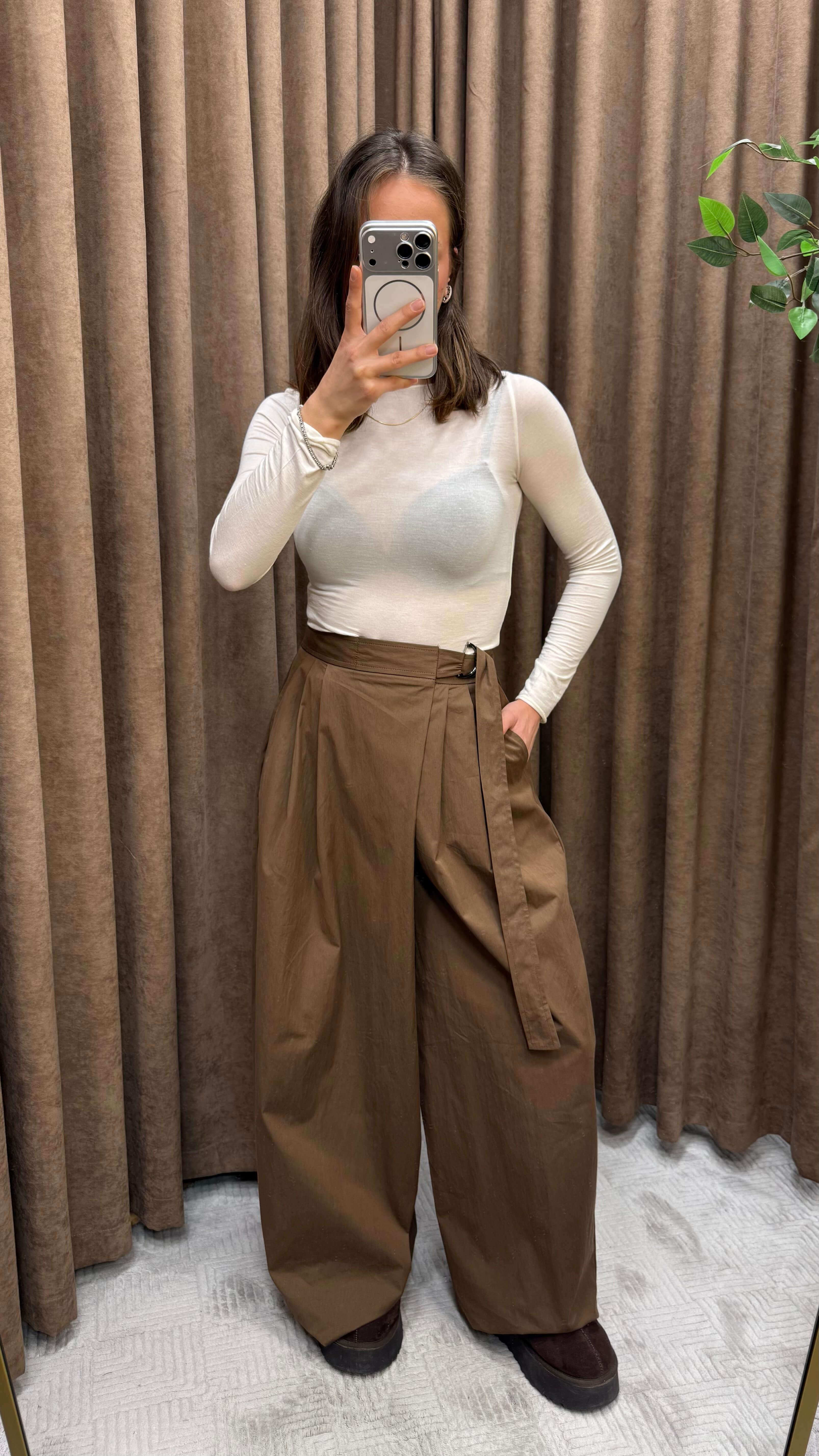 KAHVE KUŞAKLI PARAŞÜT PANTOLON