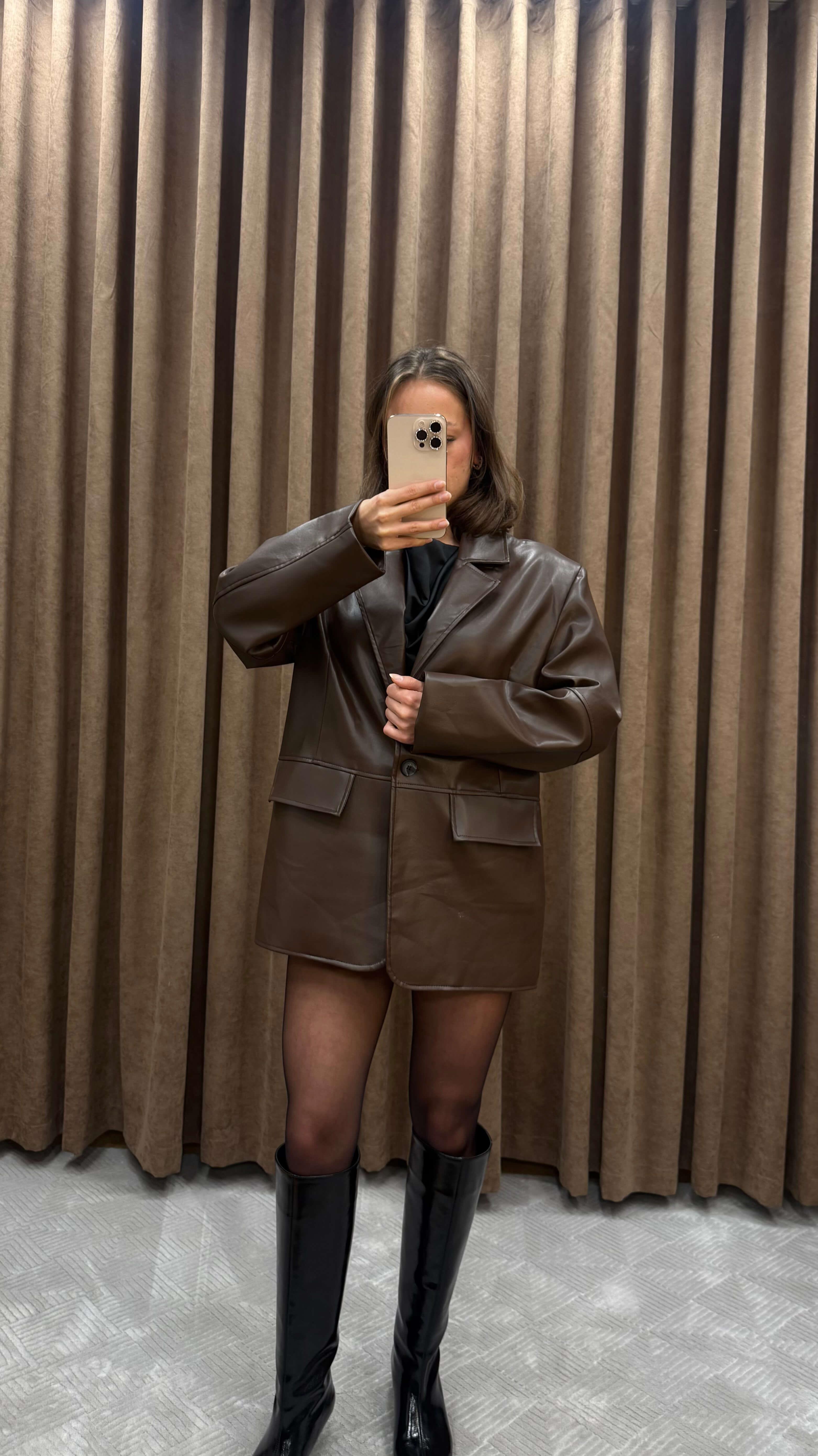 KAHVERENGİ DERİ BLAZER CEKET