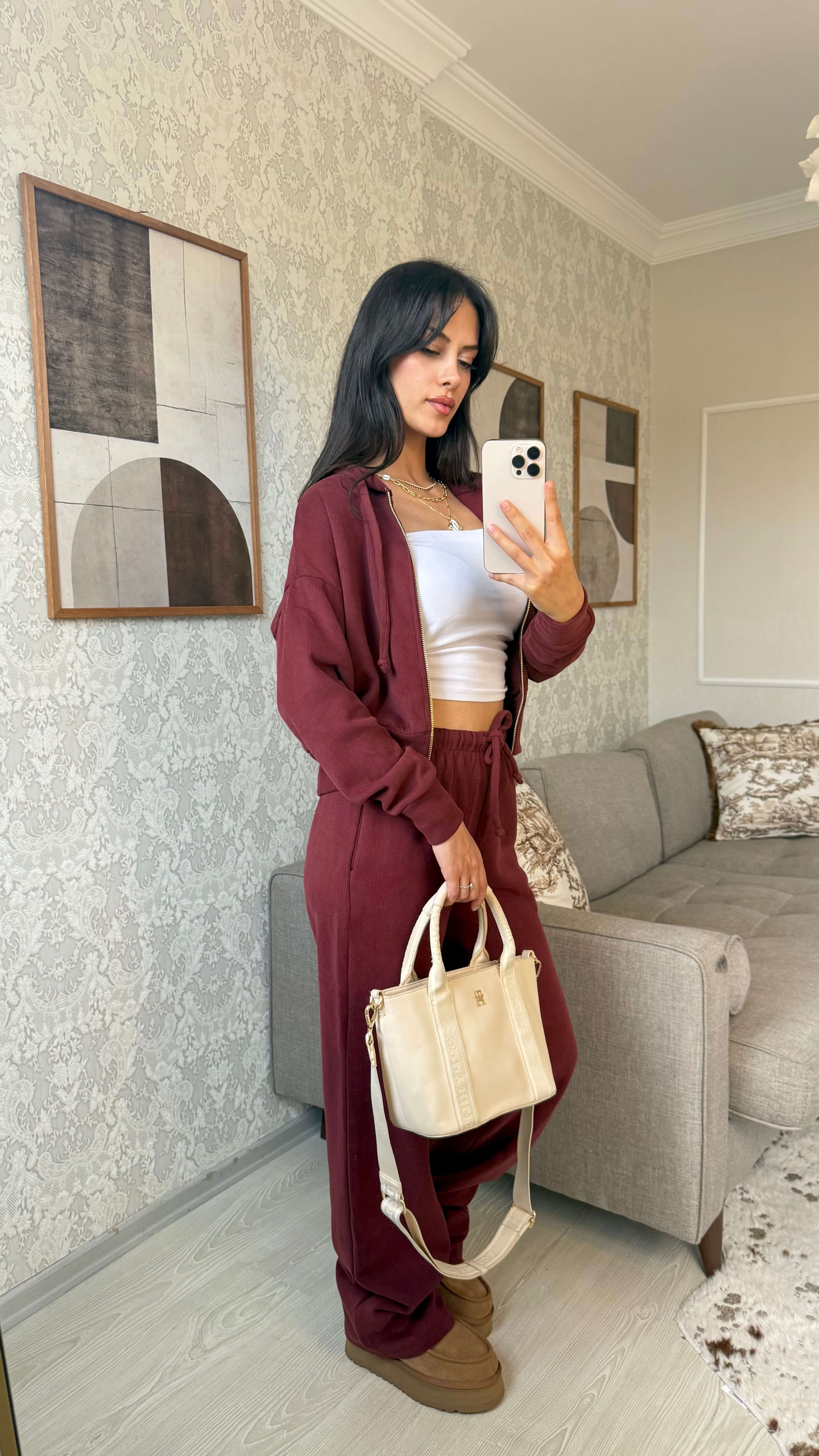 KAPÜŞONLU EŞOFMAN TAKIMI-BORDO