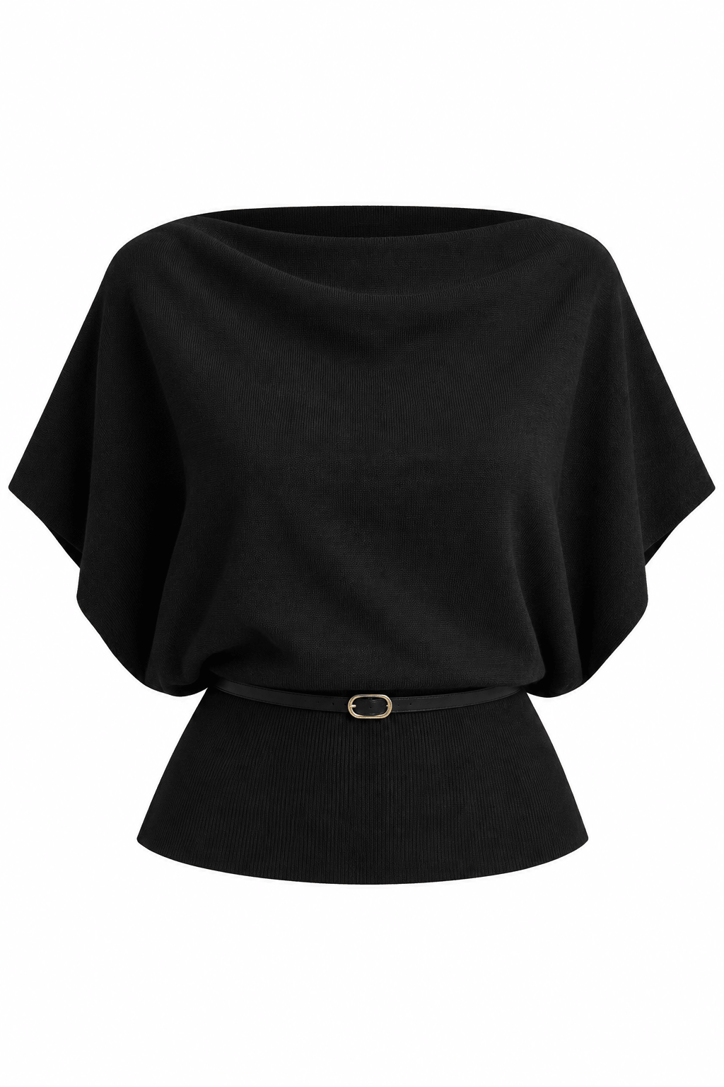 KAYIK YAKA KEMERLİ TRİKO KAZAK-SİYAH