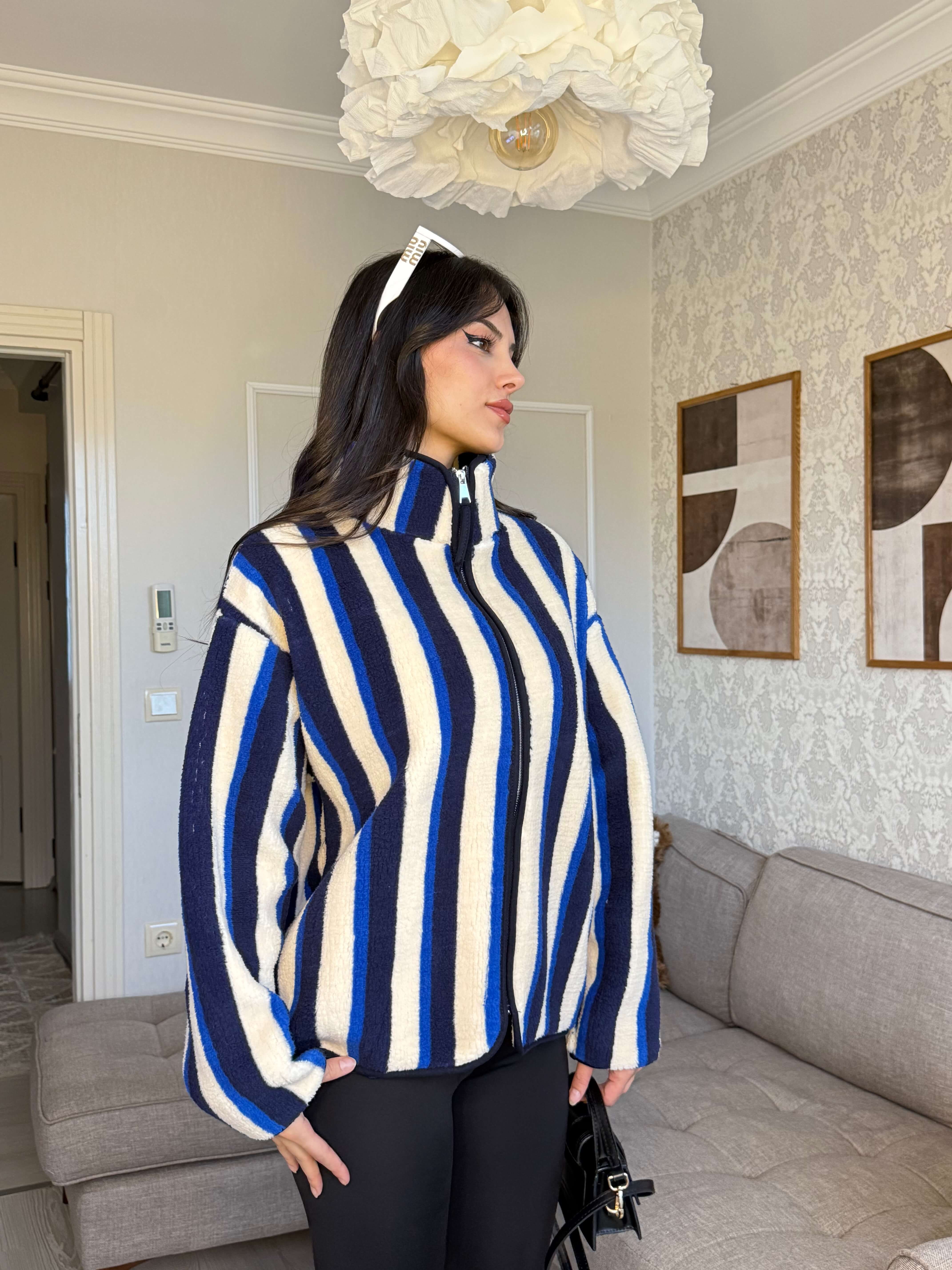 LACİVERT ÇİZGİLİ POLAR HIRKA