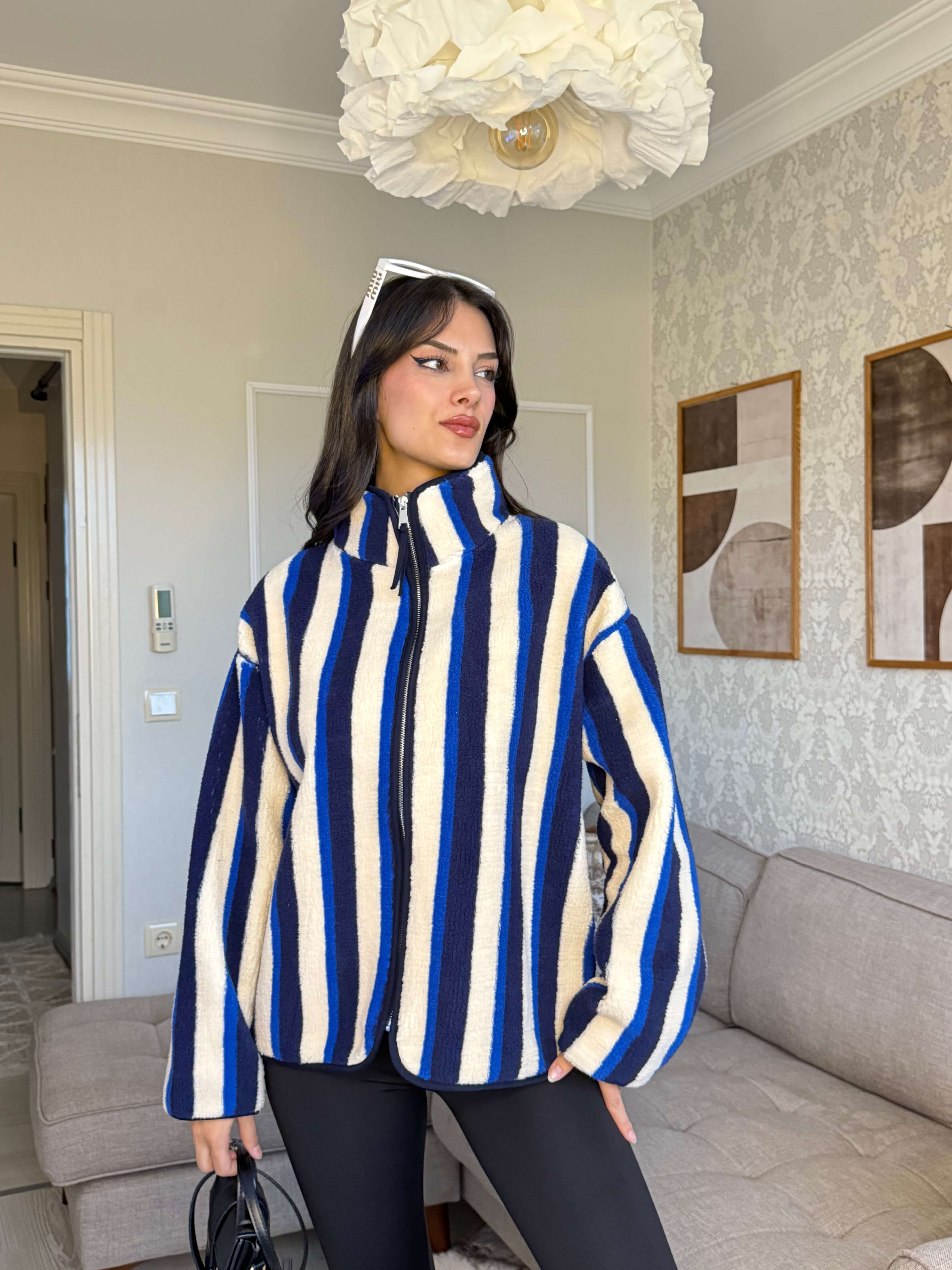 LACİVERT ÇİZGİLİ POLAR HIRKA