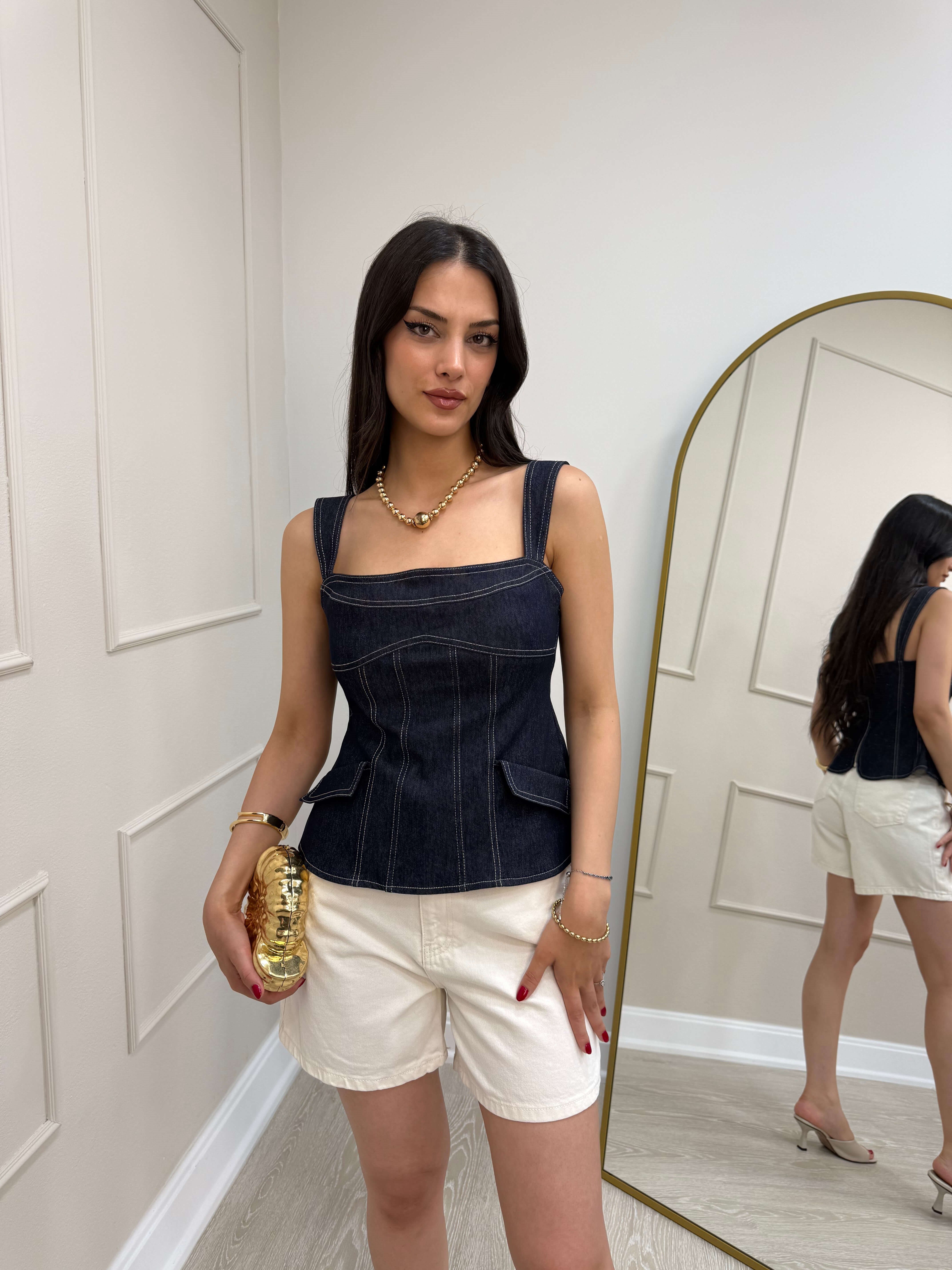 LACİVERT DENİM KORSE BLUZ
