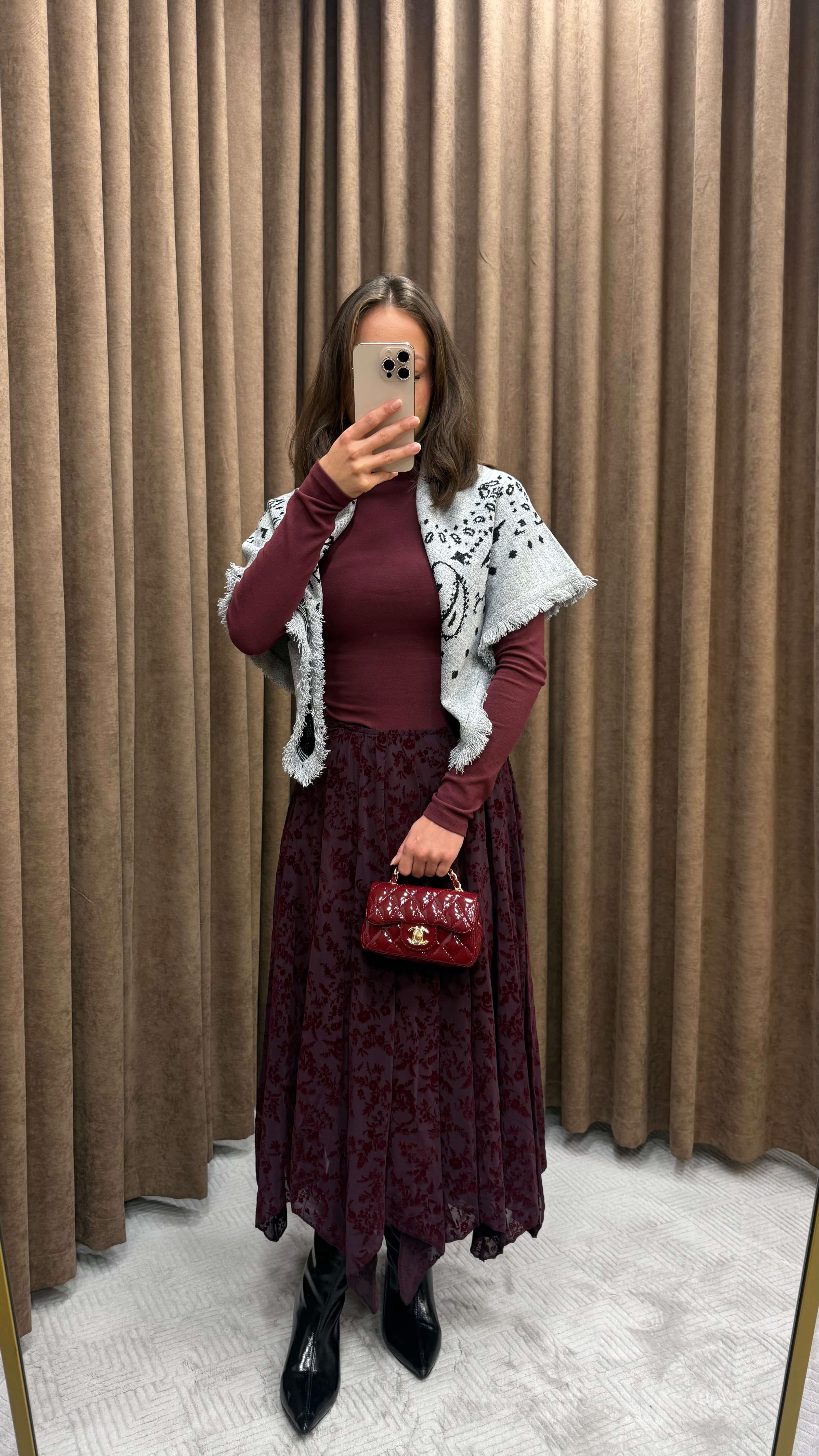 MÜRDÜM DESENLİ ASİMETRİK TÜL ETEK