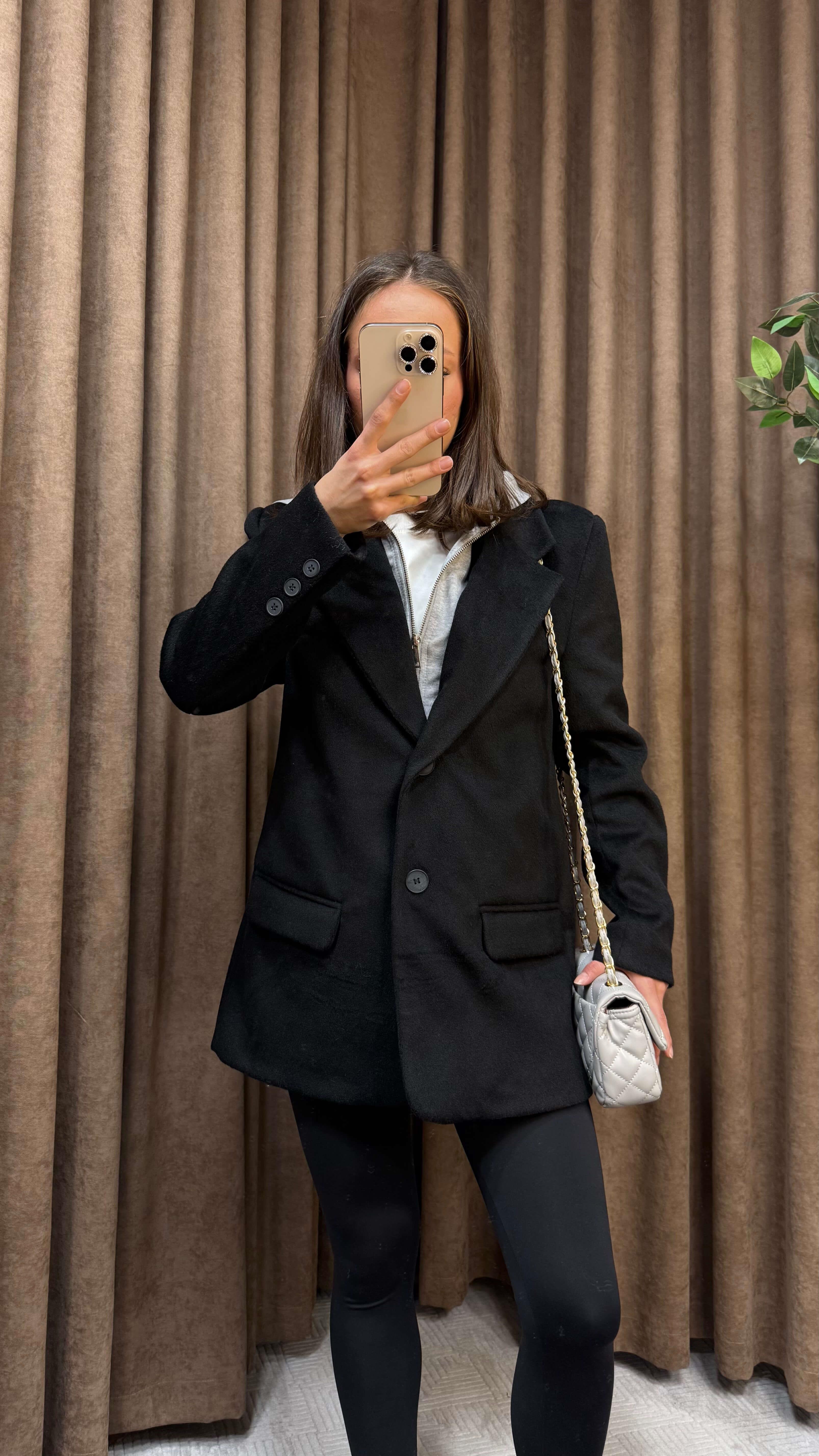 SİYAH HIRKA DETAYLI KAPÜŞONLU BLAZER CEKET