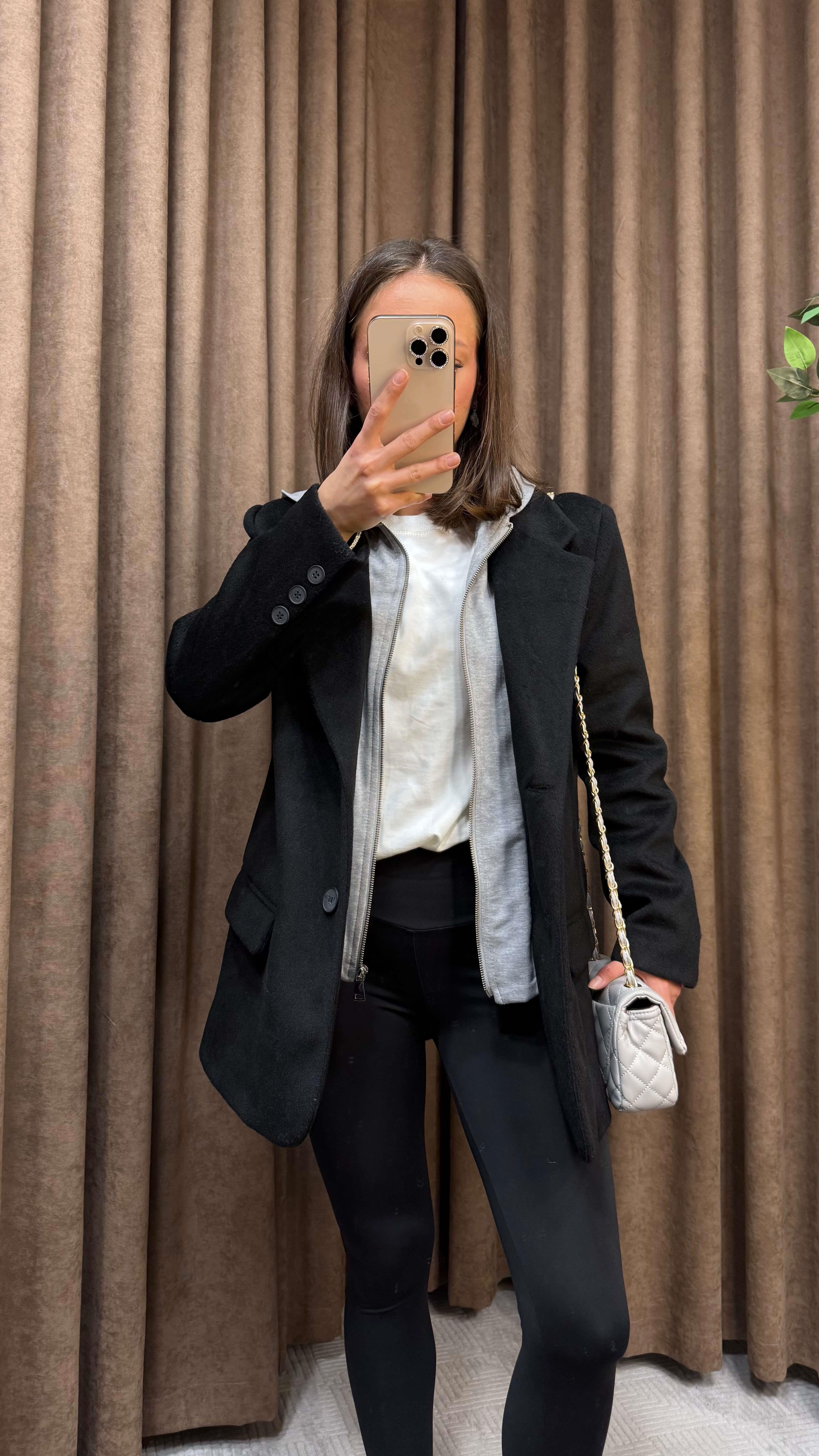 SİYAH HIRKA DETAYLI KAPÜŞONLU BLAZER CEKET