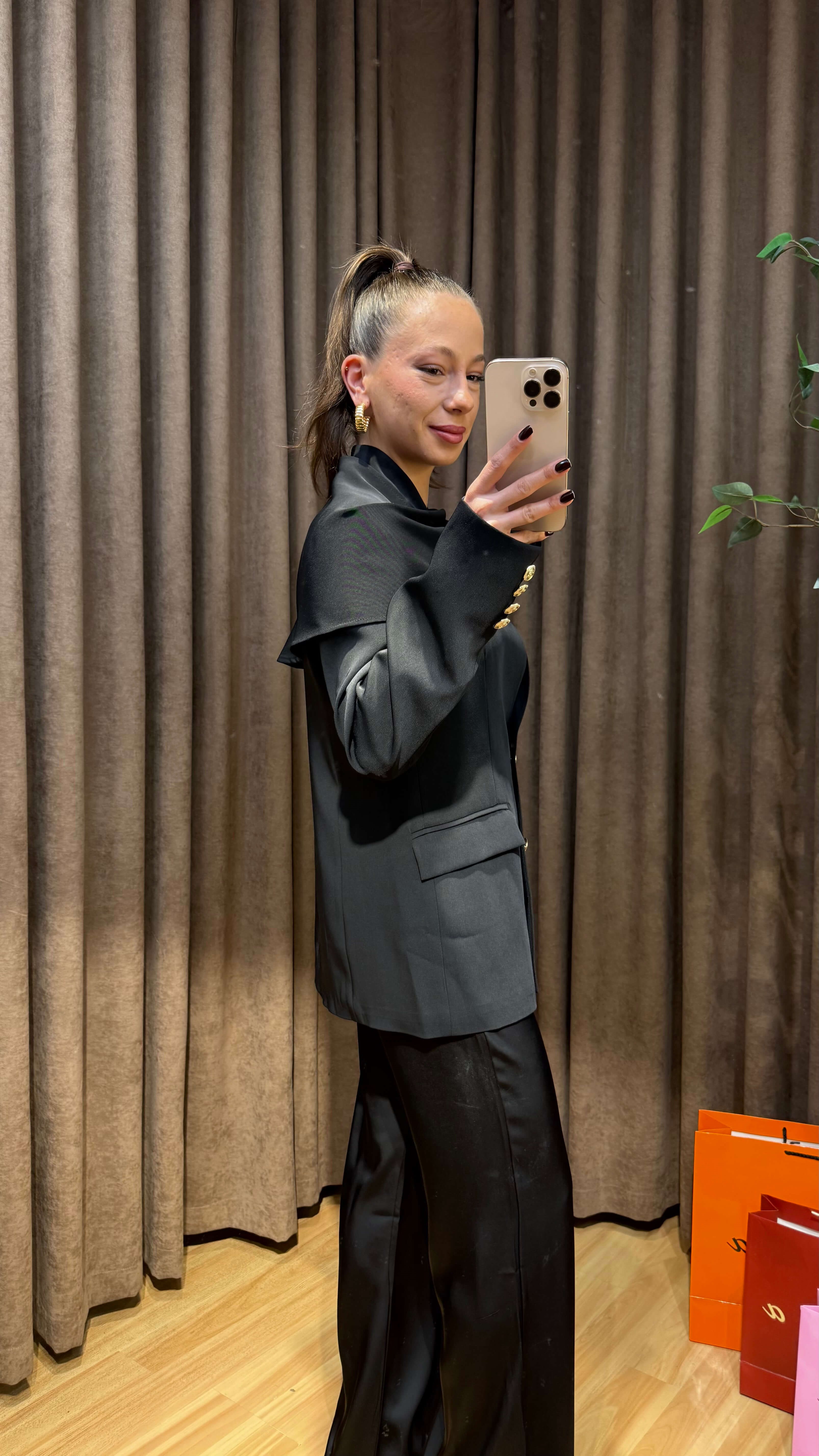 SİYAH ŞAL DETAYLI BLAZER CEKET 