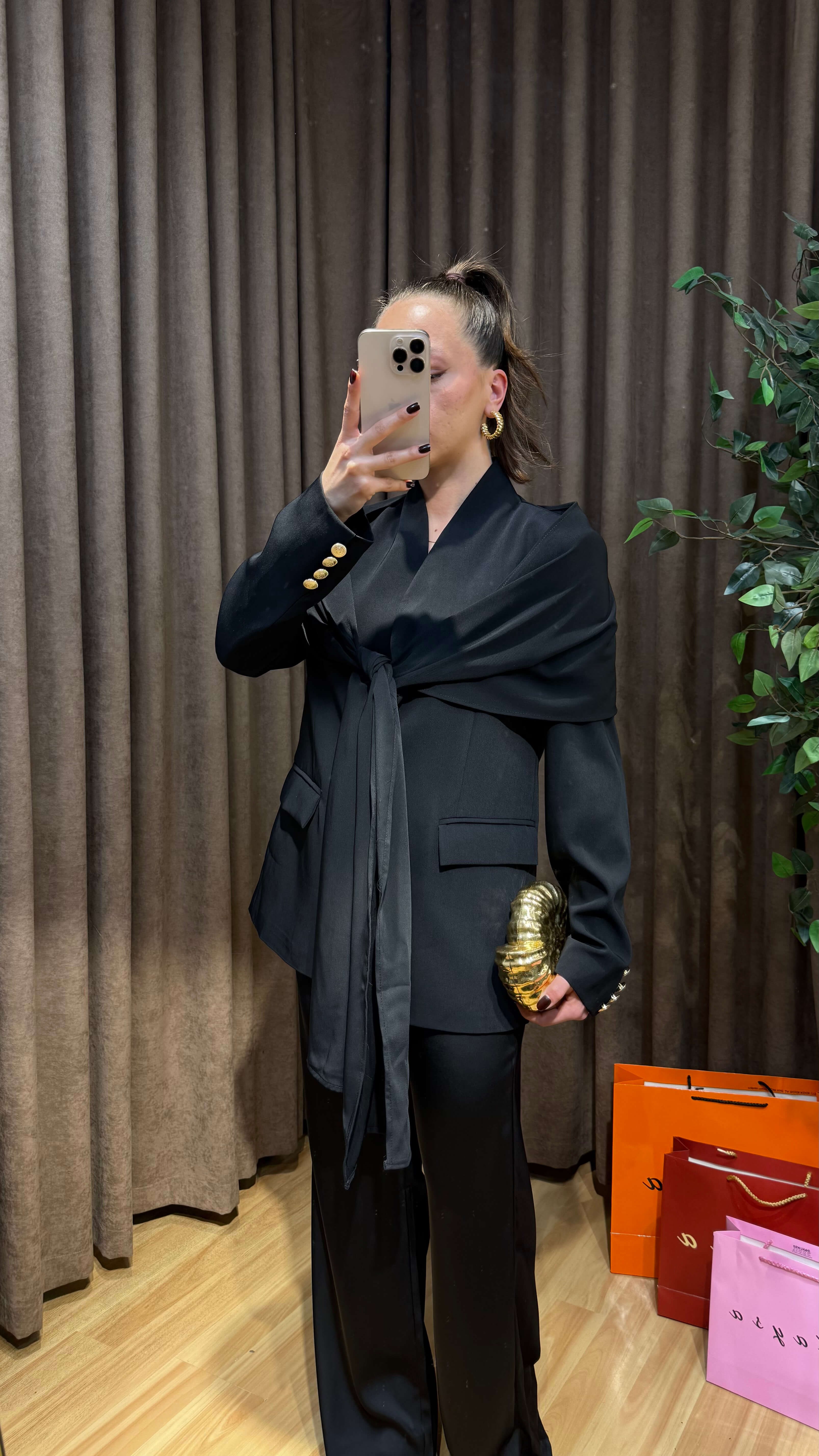 SİYAH ŞAL DETAYLI BLAZER CEKET 