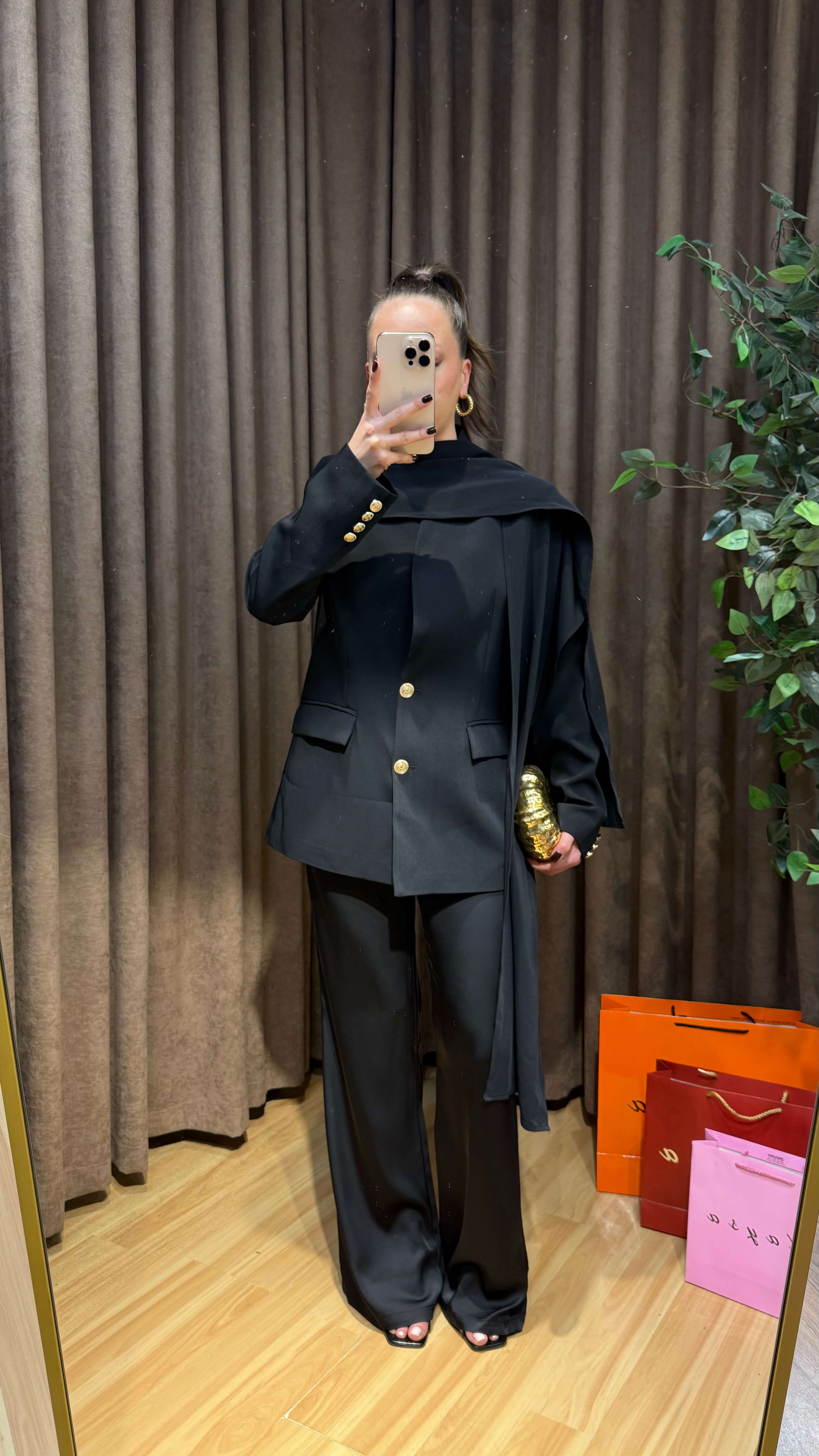 SİYAH ŞAL DETAYLI BLAZER CEKET 
