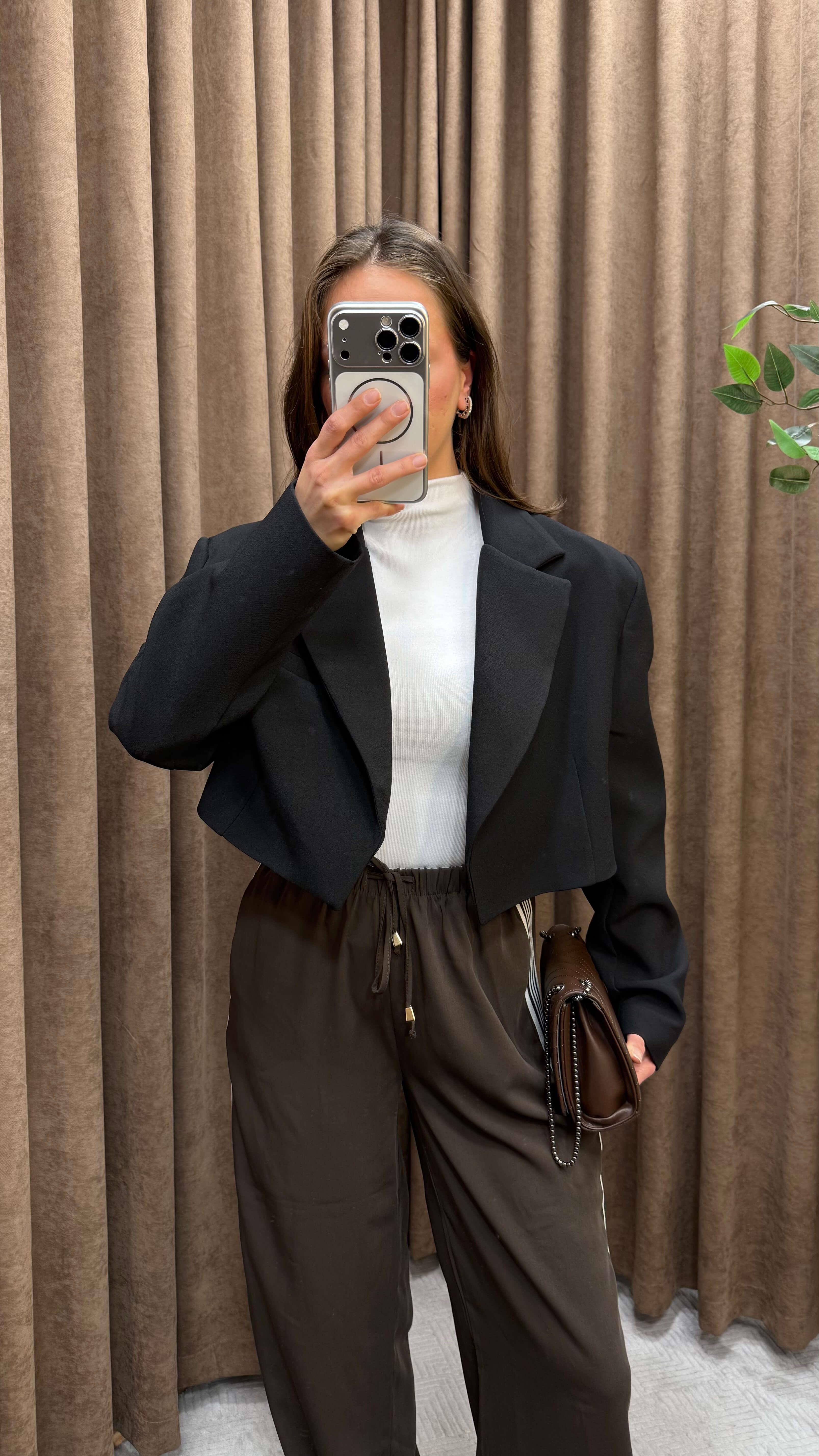 VATKALI CROP BLAZER CEKET-SİYAH