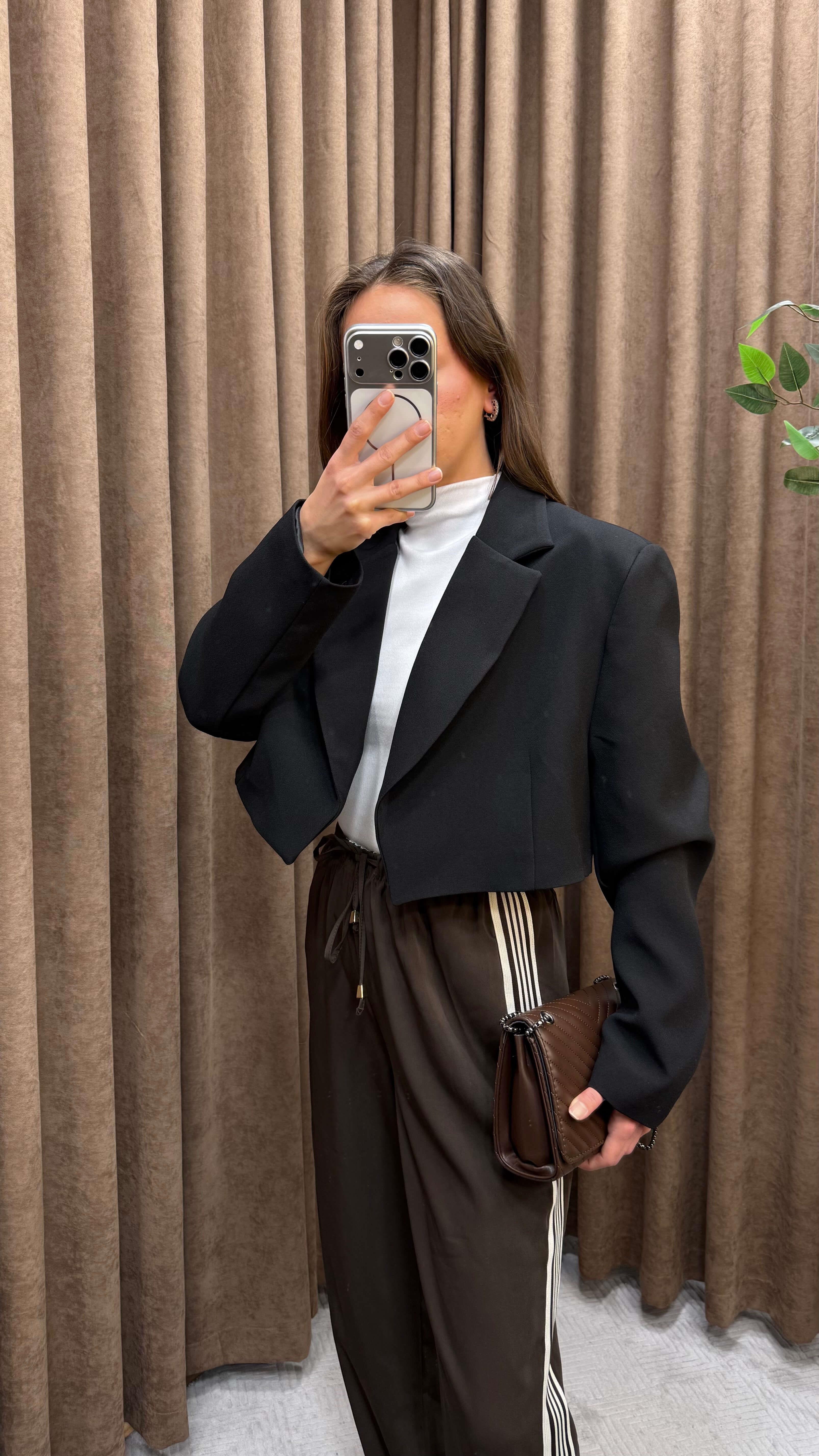 VATKALI CROP BLAZER CEKET-SİYAH