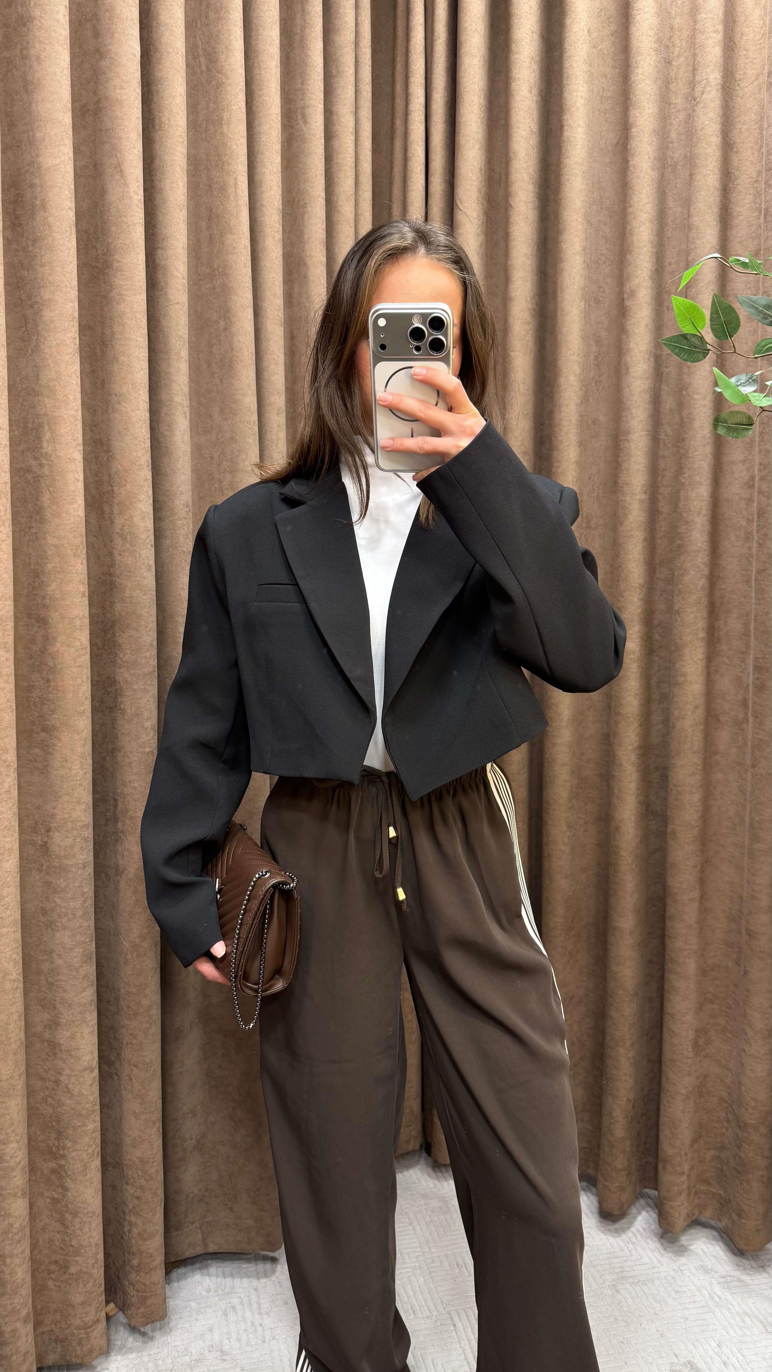 VATKALI CROP BLAZER CEKET-SİYAH