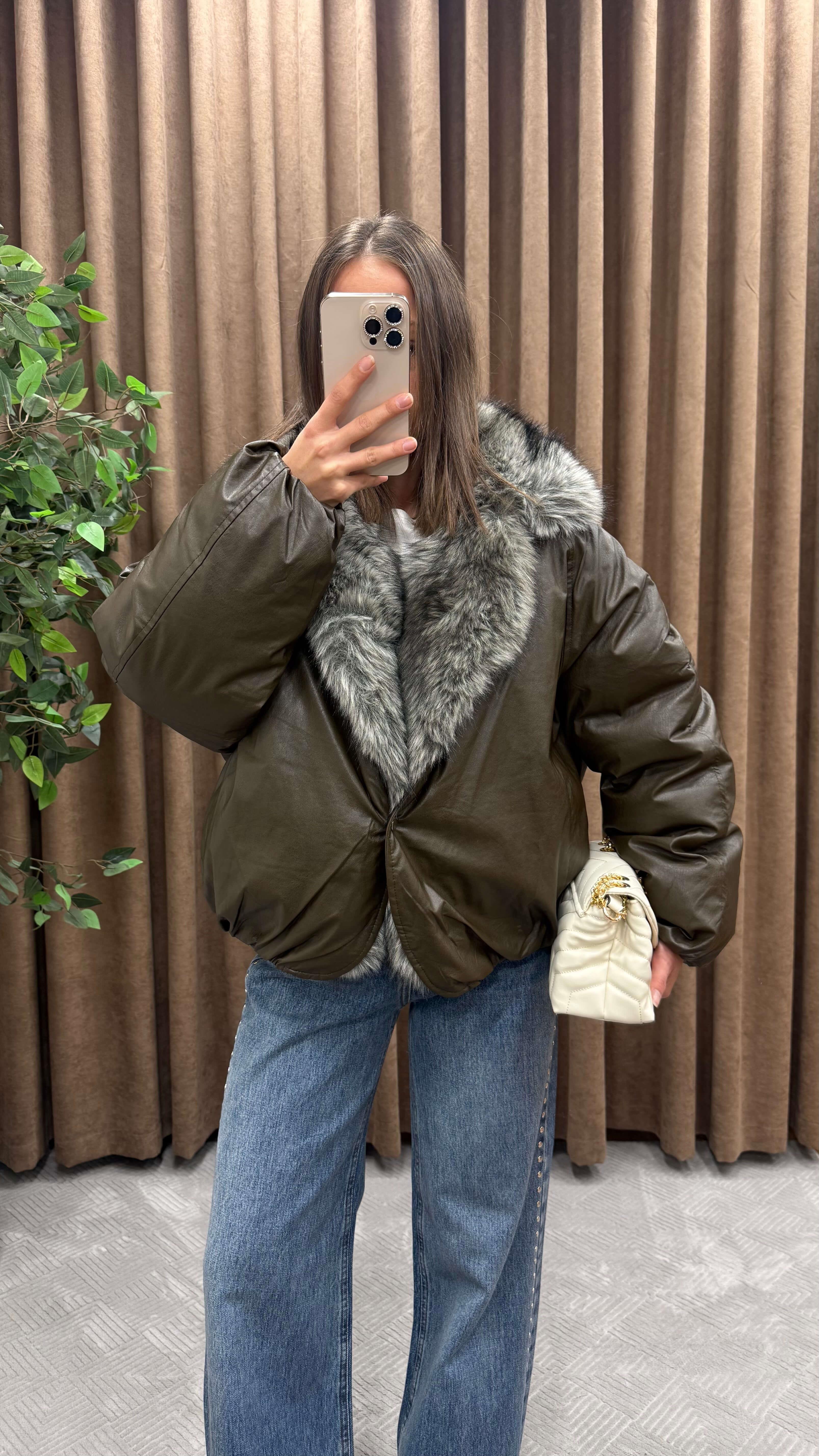 YAKASI KÜRKLÜ TASARIM MONT-KOYU YEŞİL
