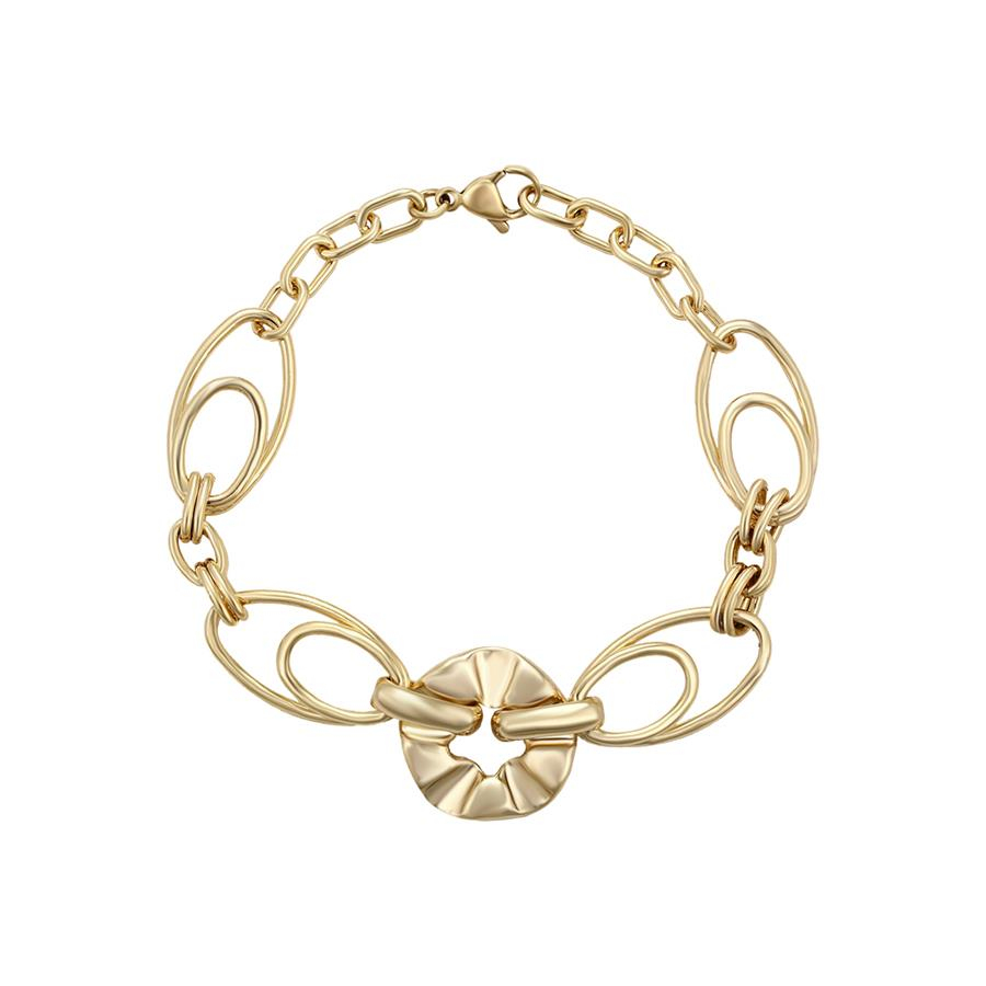Modern Oval Halka Detaylı 14 Ayar Altın Kaplama Kadın Bileklik 