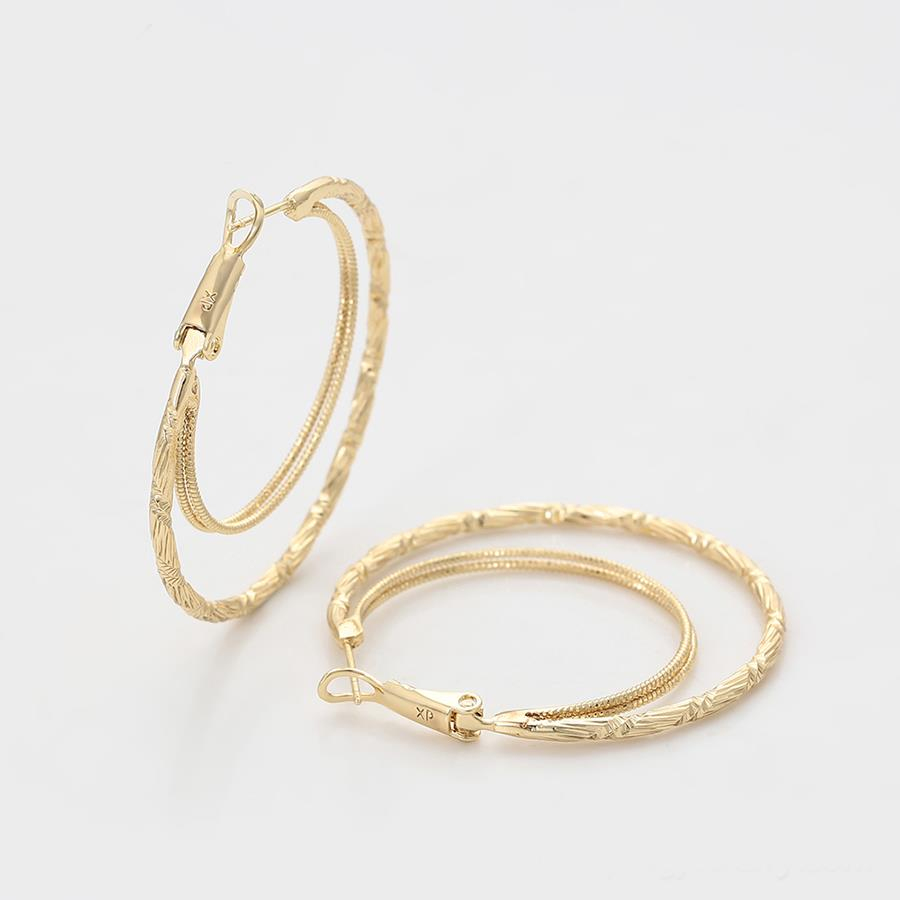 Zincir Detaylı Dokulu Gösterişli 14 Ayar Altın Kaplama Halka Kadın Küpe