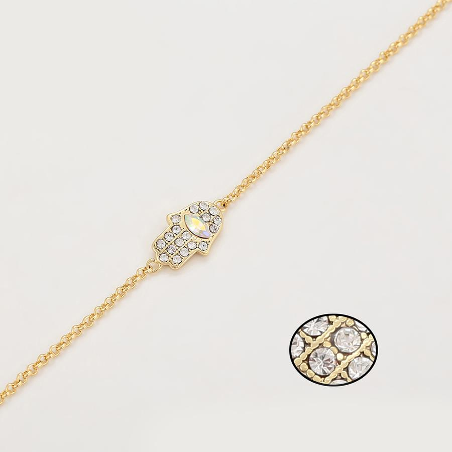 Zirkon Taşlı Hamsa Eli Motifli 14 Ayar Altın Kaplama Kadın Bileklik