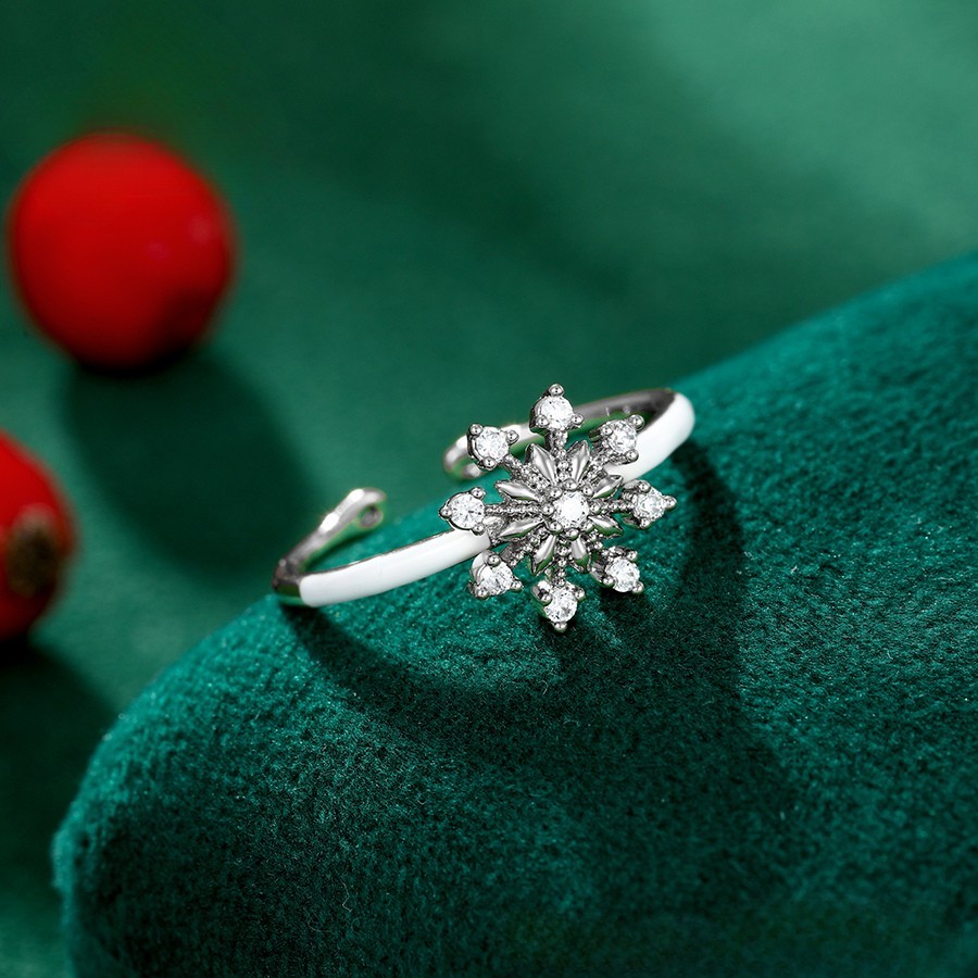 Zirkon Taşlı Kar Tanesi Motifli Platin Kaplama Ayarlanabilir Kadın Yüzük