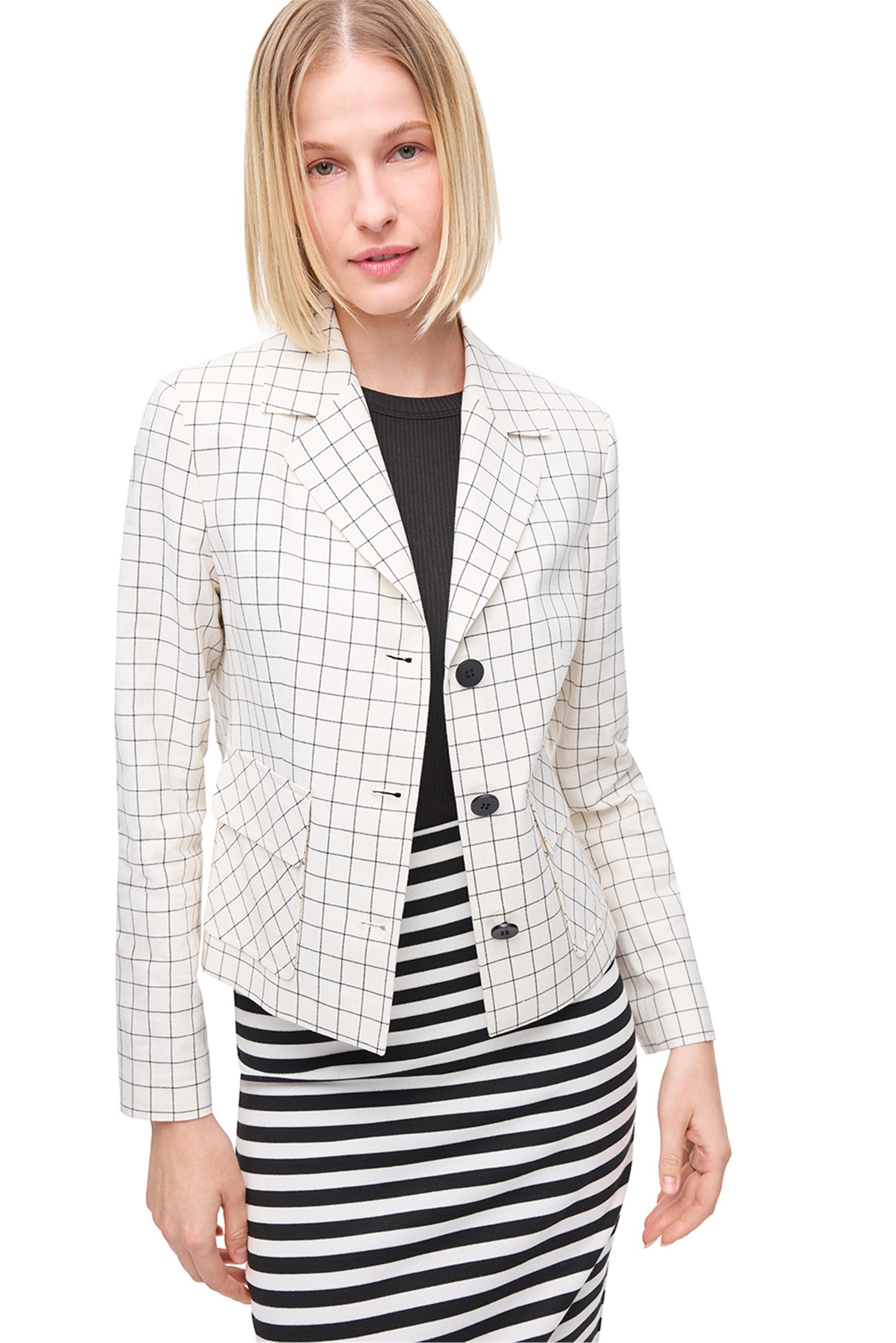 Açık Bej Ekose Desenli Ceket