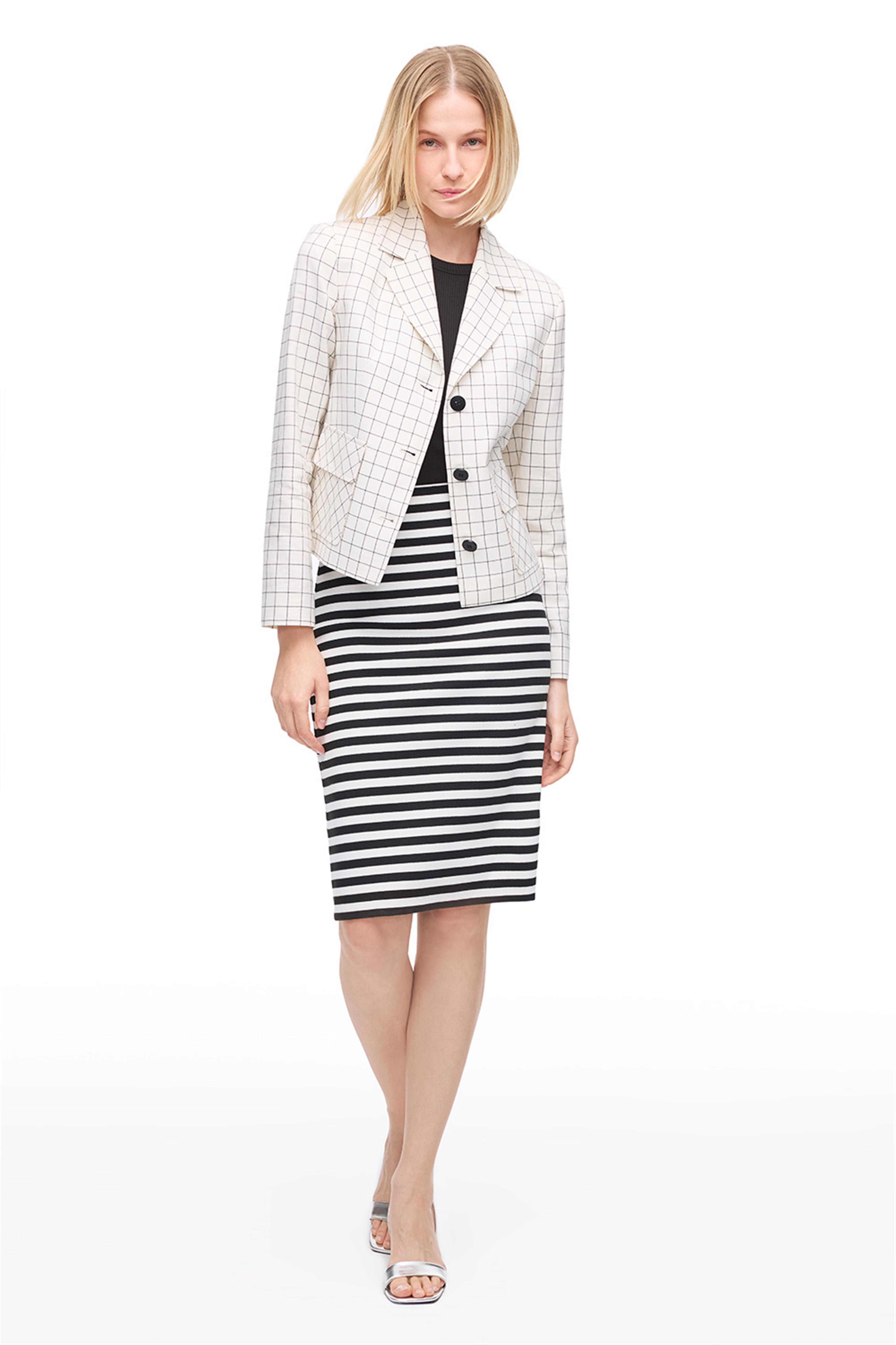 Açık Bej Ekose Desenli Ceket