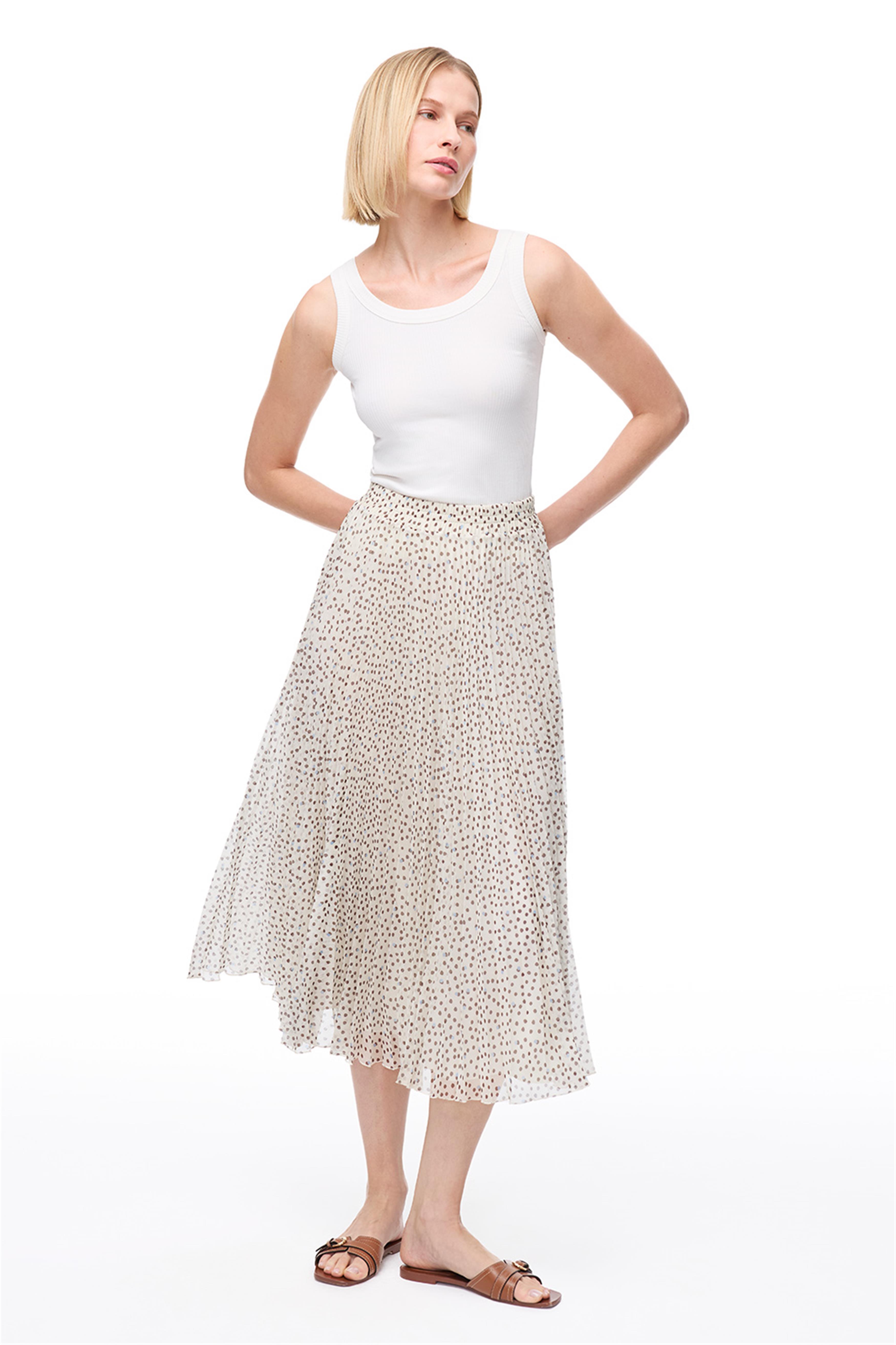 Açık Bej Fidos Regular Fit Yüksek Bel Diz Boy Etek