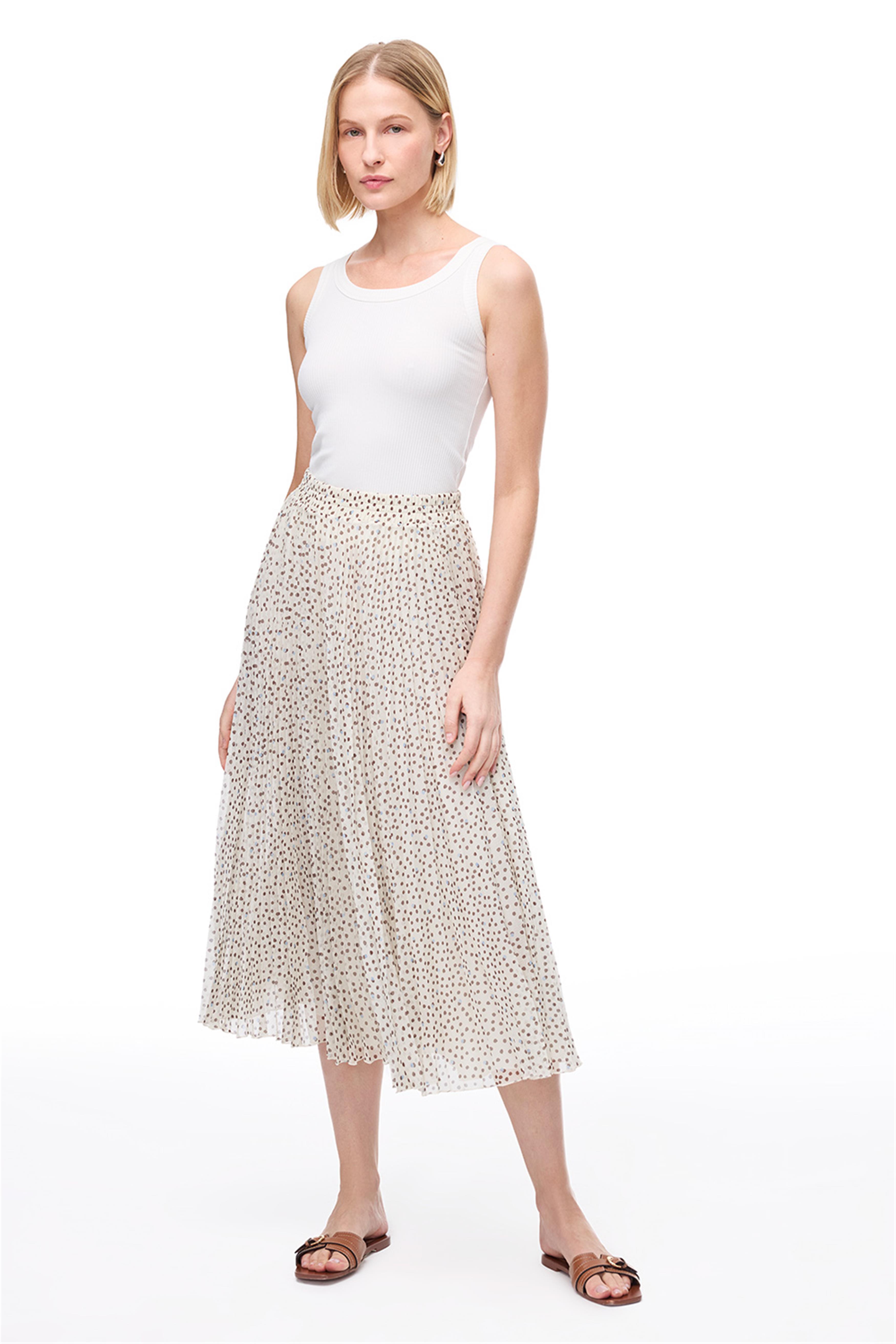 Açık Bej Fidos Regular Fit Yüksek Bel Diz Boy Etek