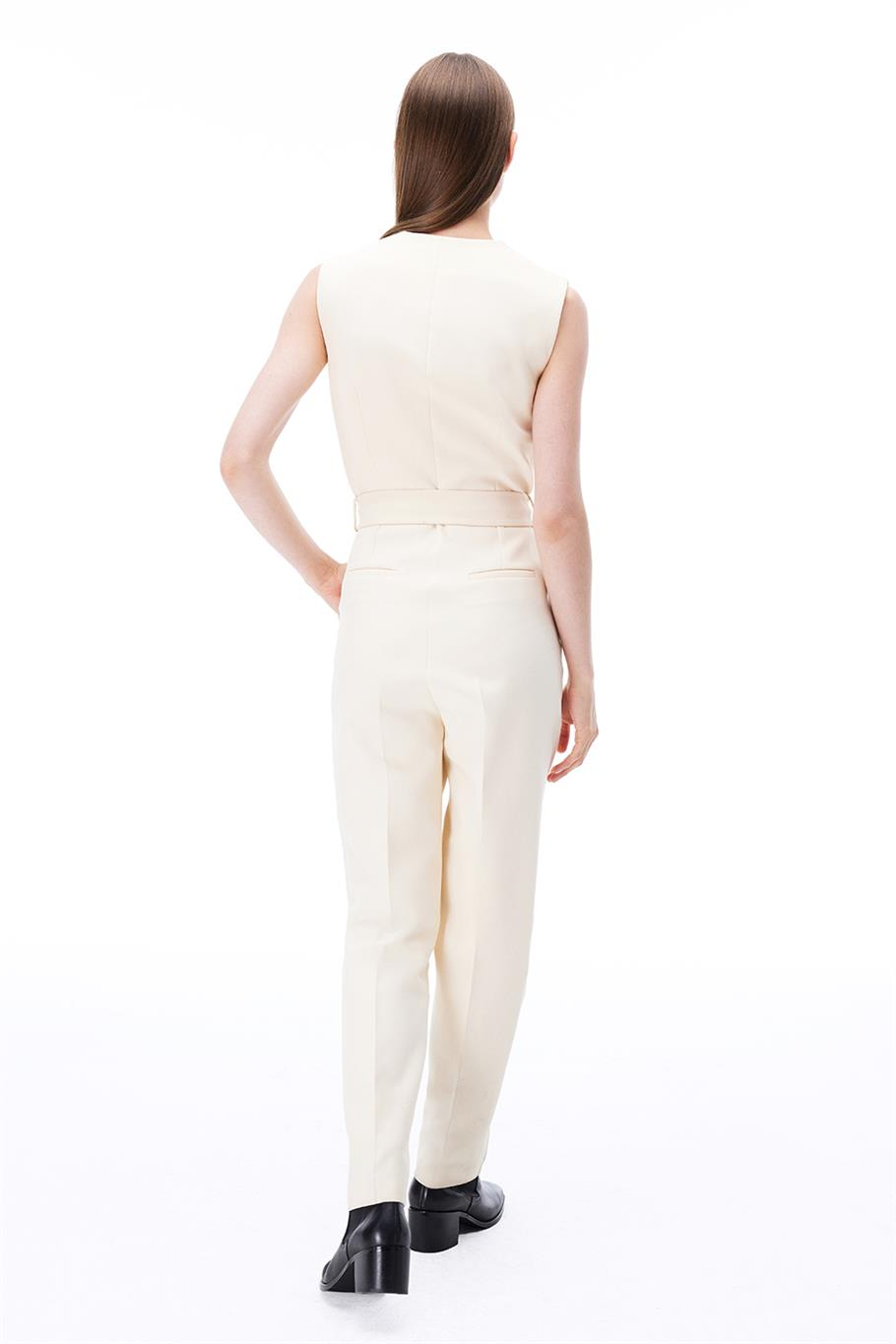 Açık Bej Klasik Yaka Boru Paça Tulum