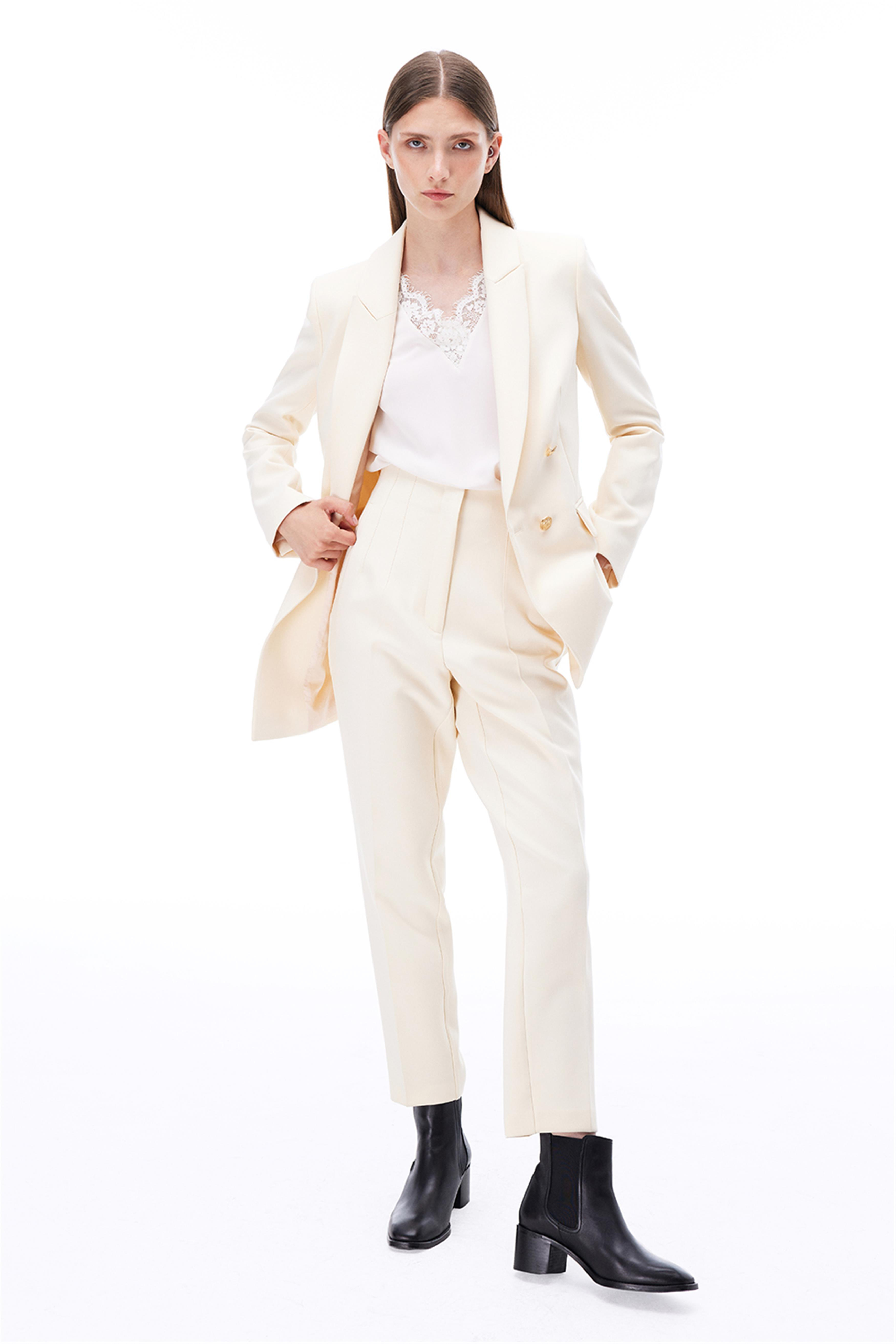 Açık Bej Yüksek Bel Dar Paça Pantolon