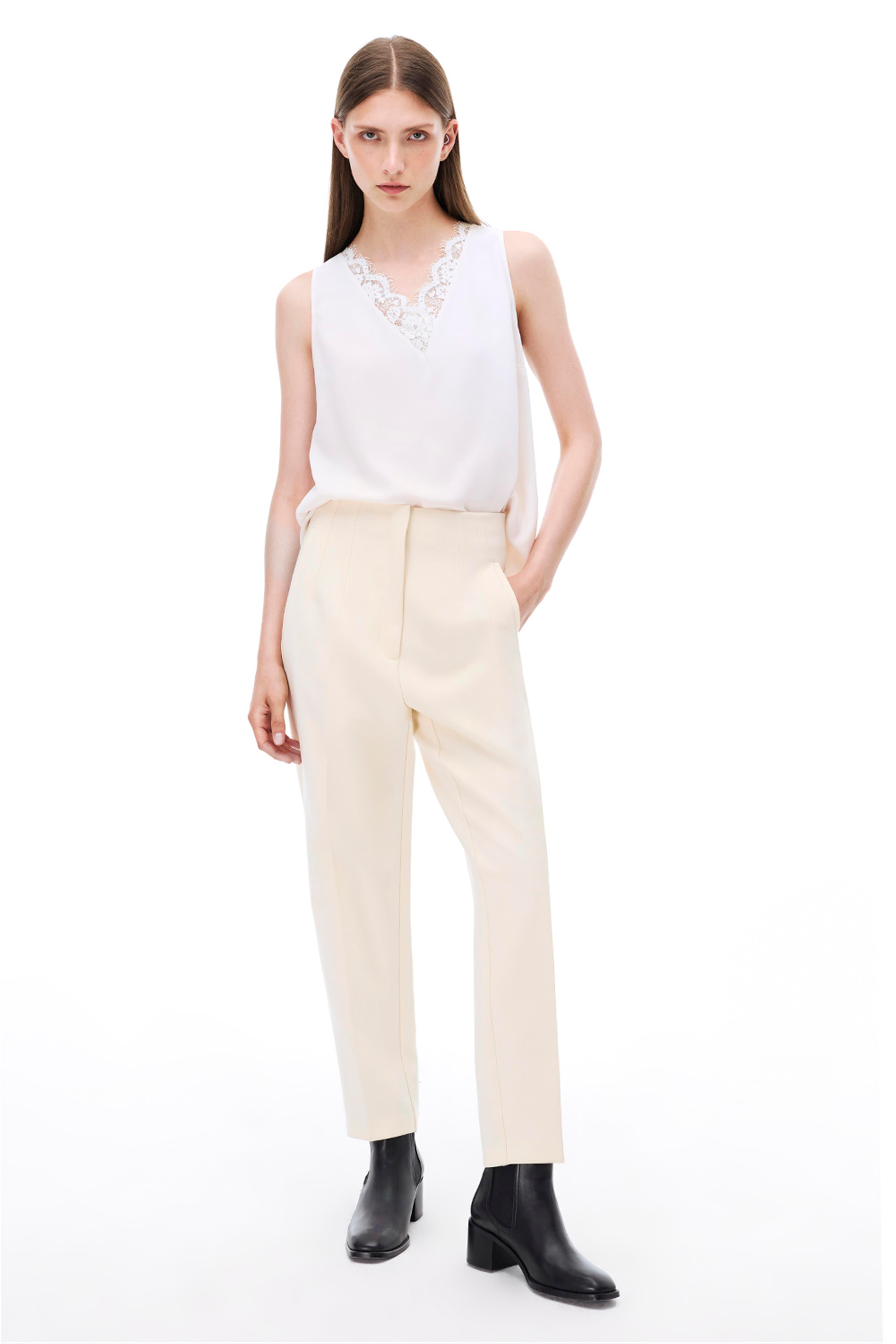 Açık Bej Yüksek Bel Dar Paça Pantolon