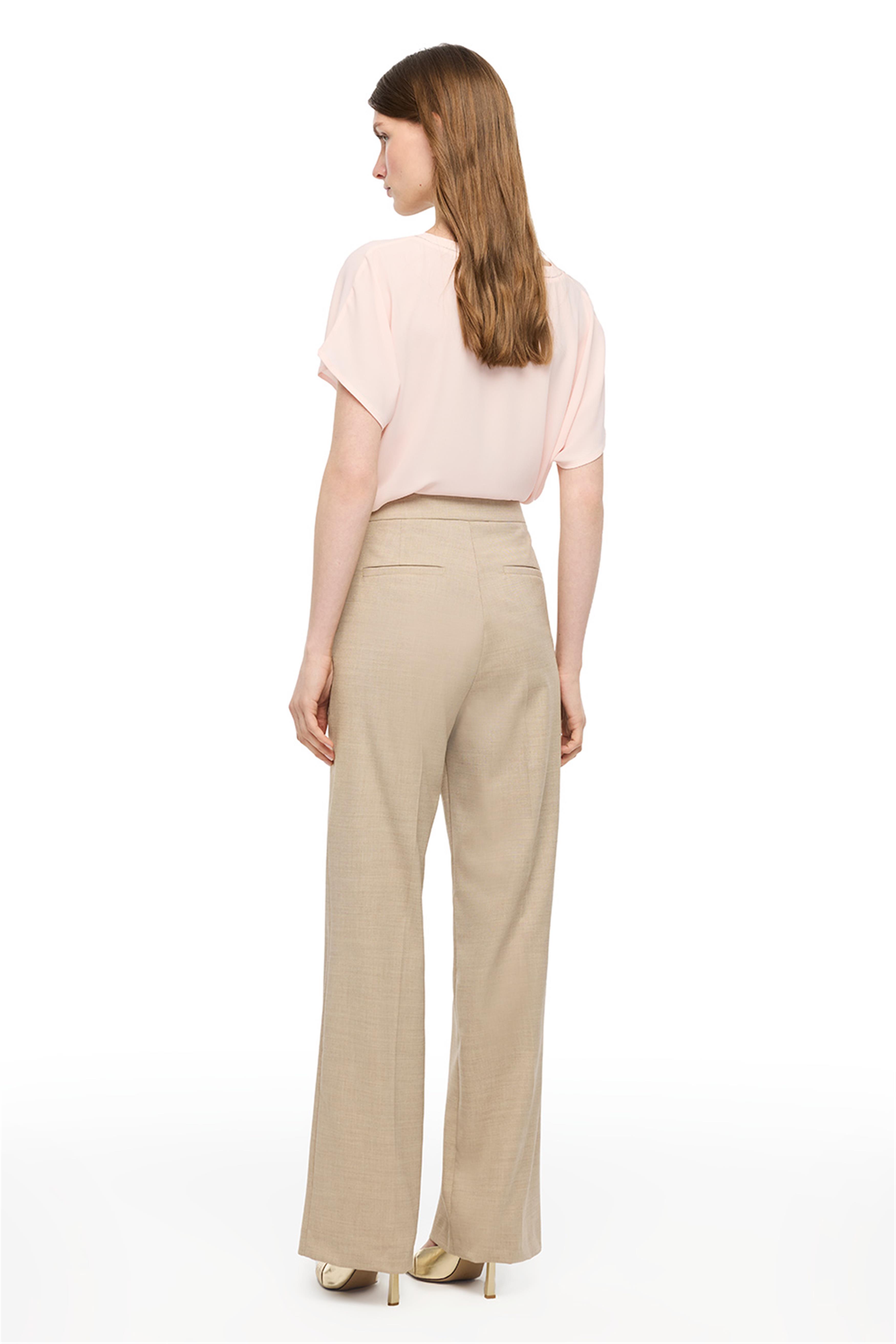 Açık Deve Tüyü Yüksek Bel Straight Leg Karışımlı Pantolon