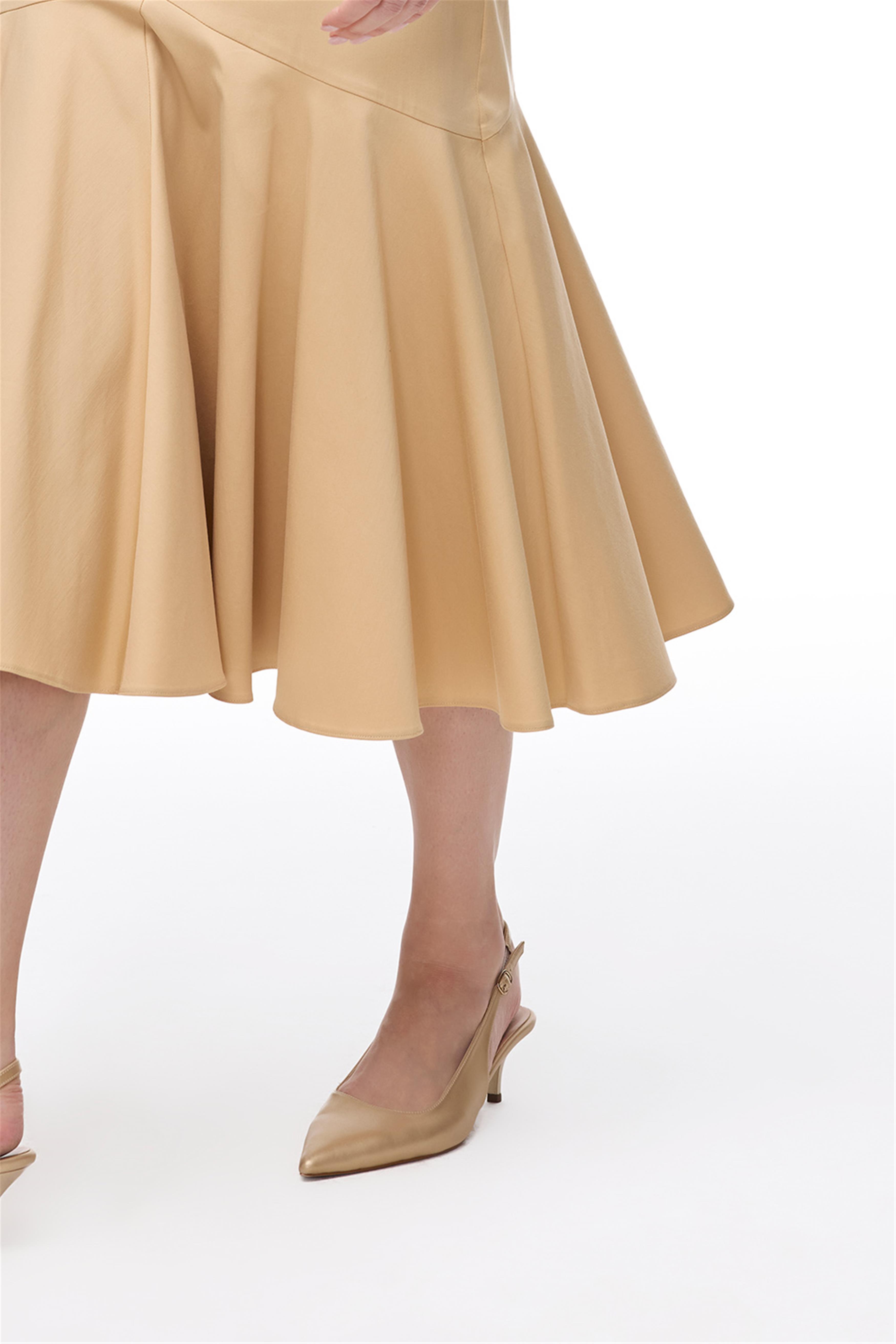 Açık Devetüğü Fermuarlı Midi Pamuklu Etek