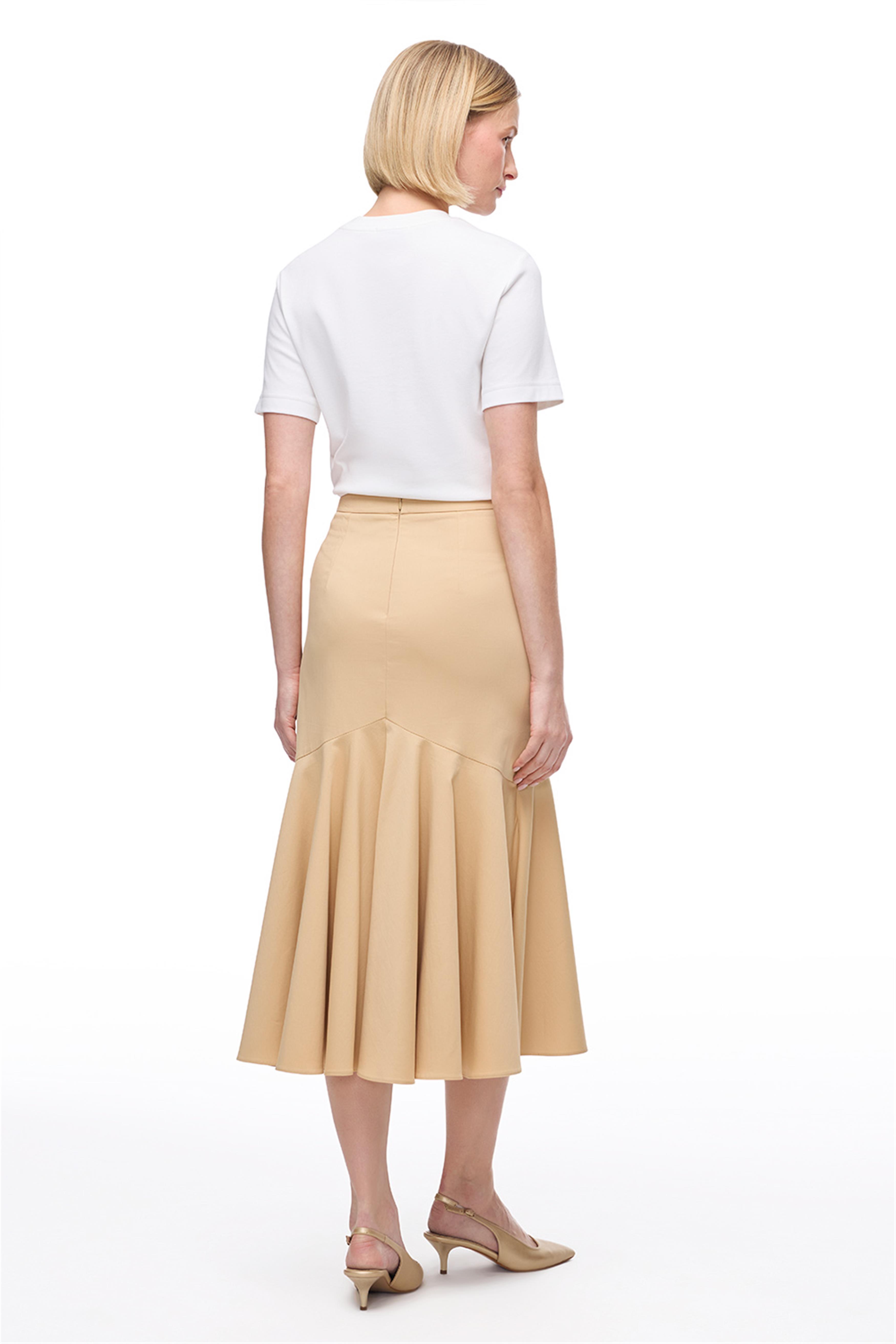 Açık Devetüğü Fermuarlı Midi Pamuklu Etek